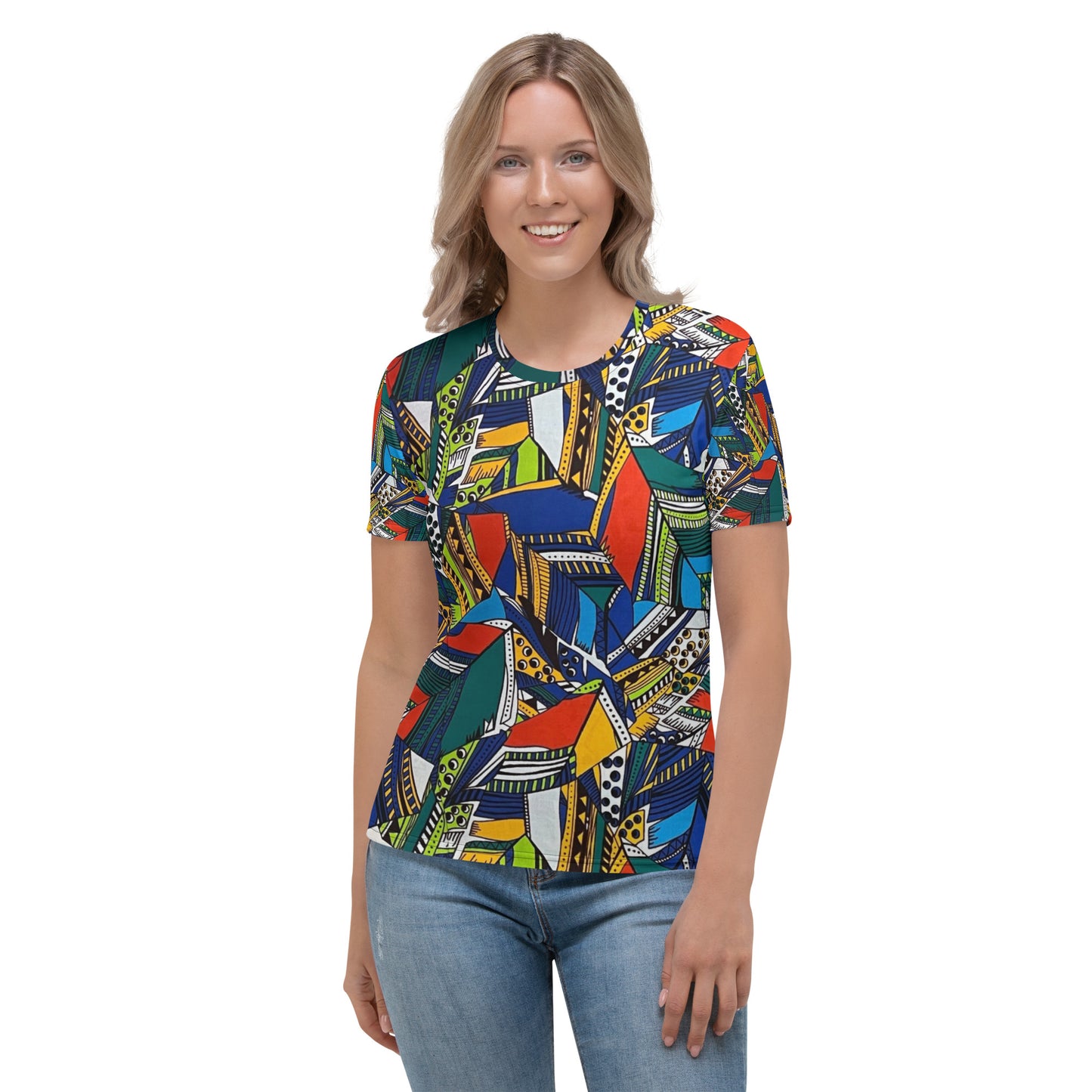 Multicolour Shapes Ankara Women's T-shirt