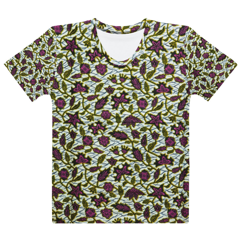 Pink Green Leaves Ankara Women's T-shirt