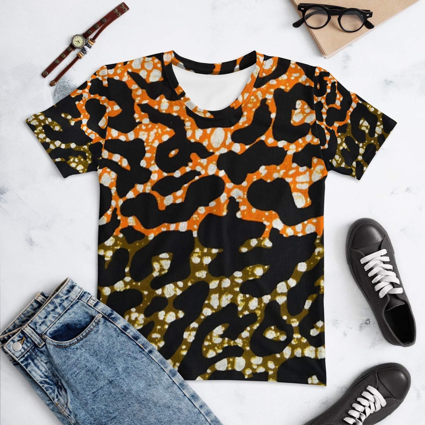 Green Orange Leopard Ankara Women's T-shirt