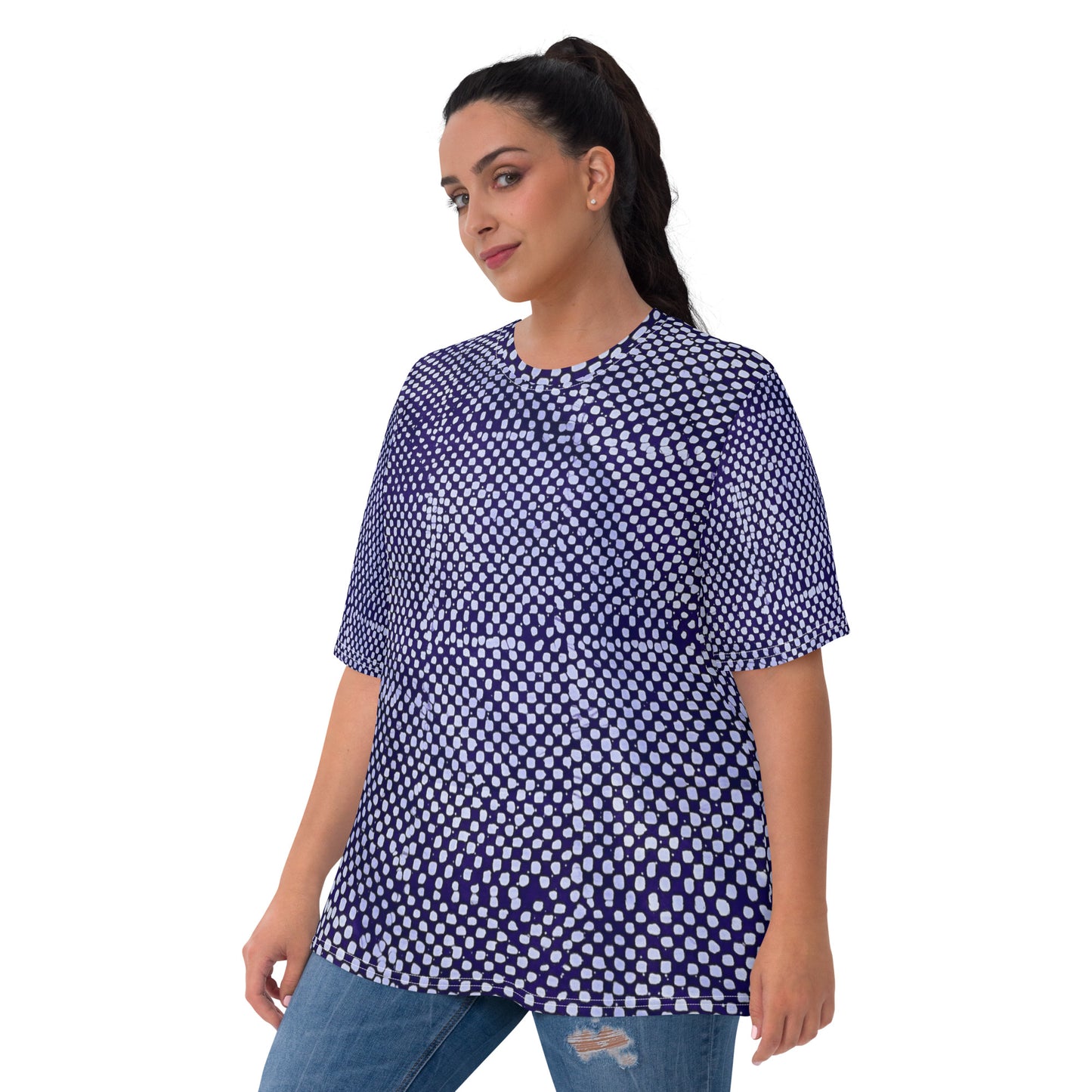 Purple And White Polka Dots Adire Women's T-shirt