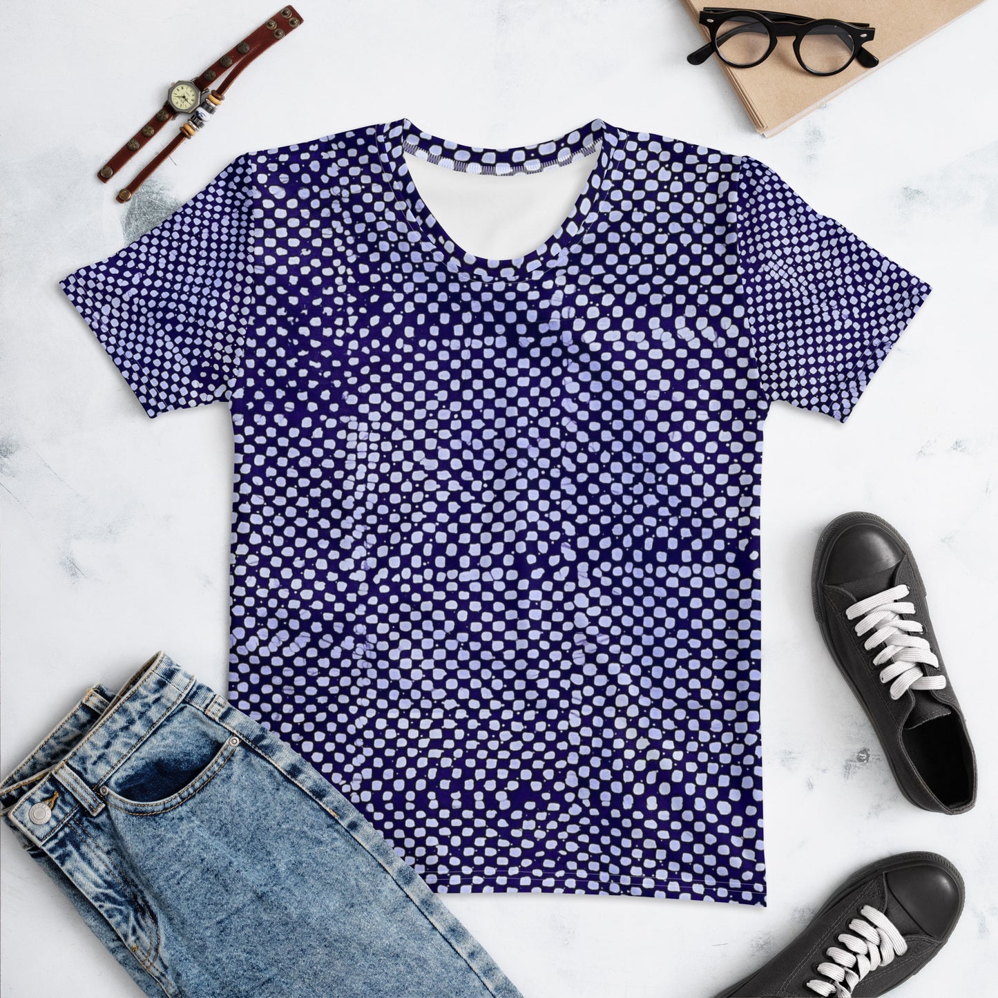 Purple And White Polka Dots Adire Women's T-shirt