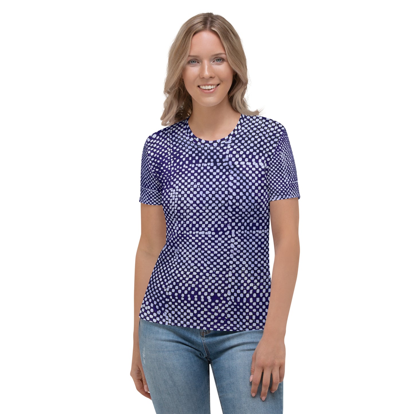 Purple And White Polka Dots Adire Women's T-shirt