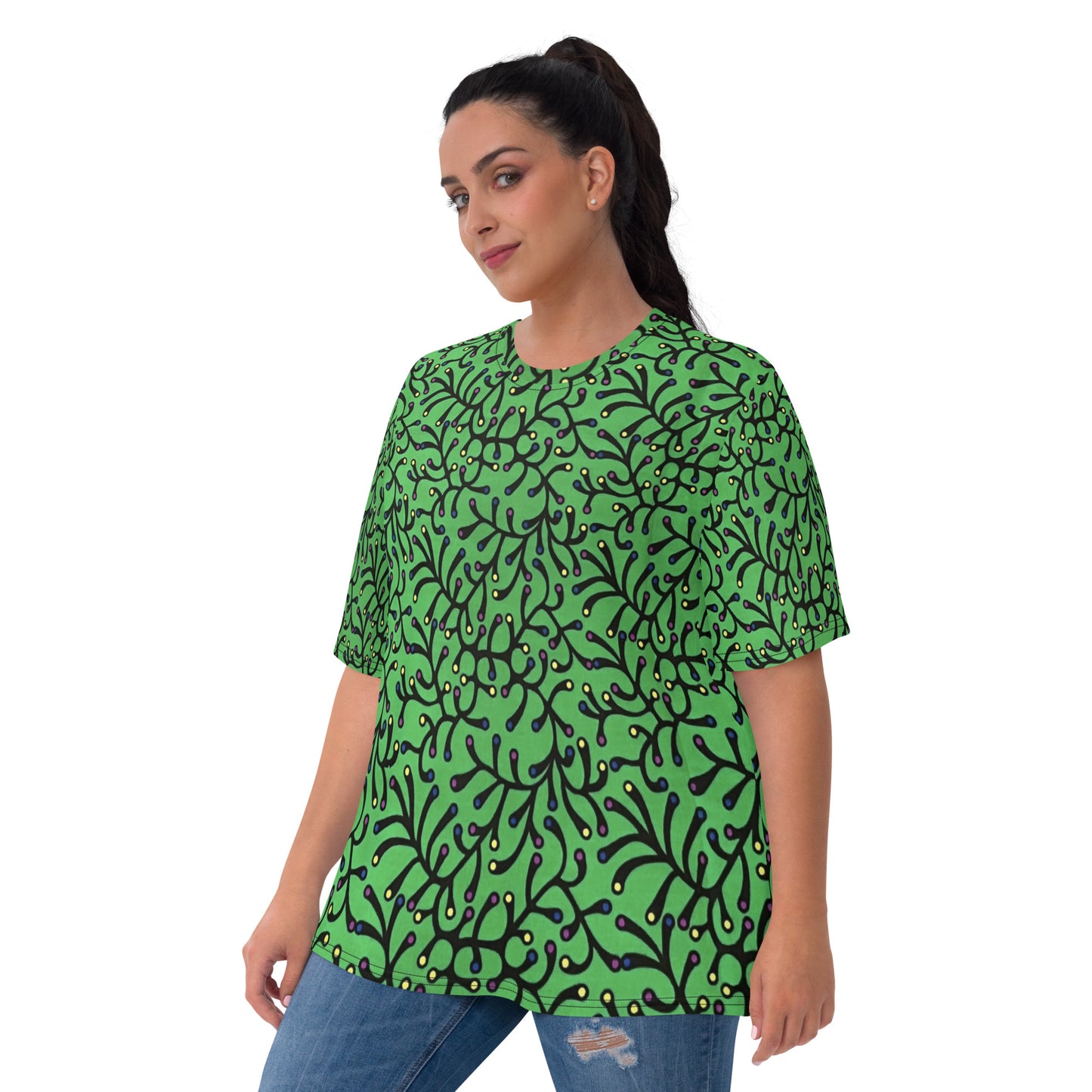 Vibrant Green And Yellow Polka Dots African print Ankara Women's T-shirt