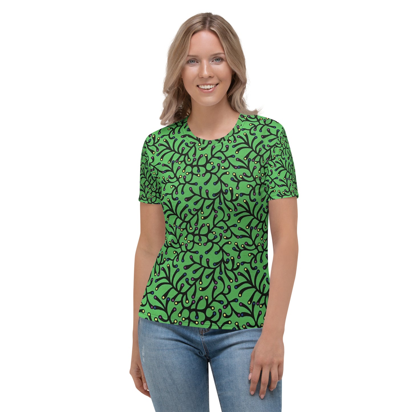 Vibrant Green And Yellow Polka Dots African print Ankara Women's T-shirt