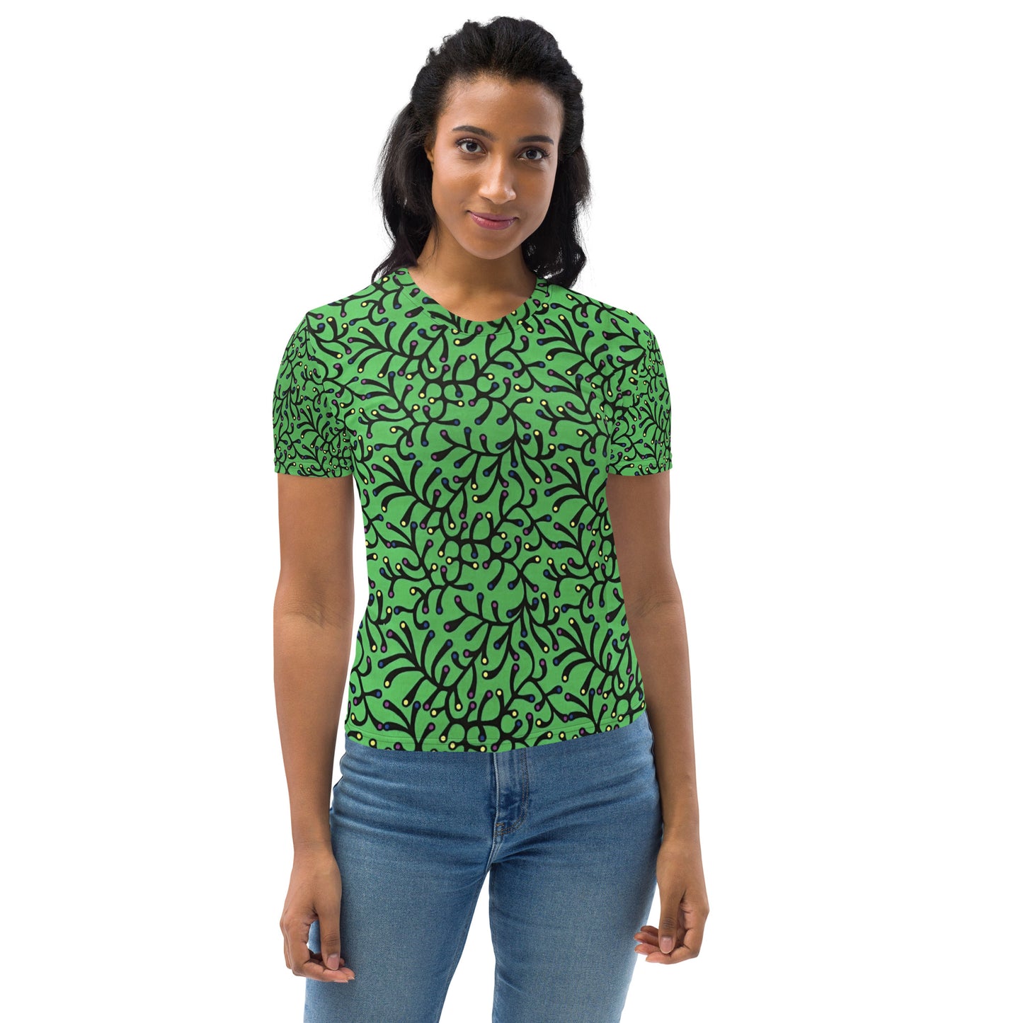 Vibrant Green And Yellow Polka Dots African print Ankara Women's T-shirt