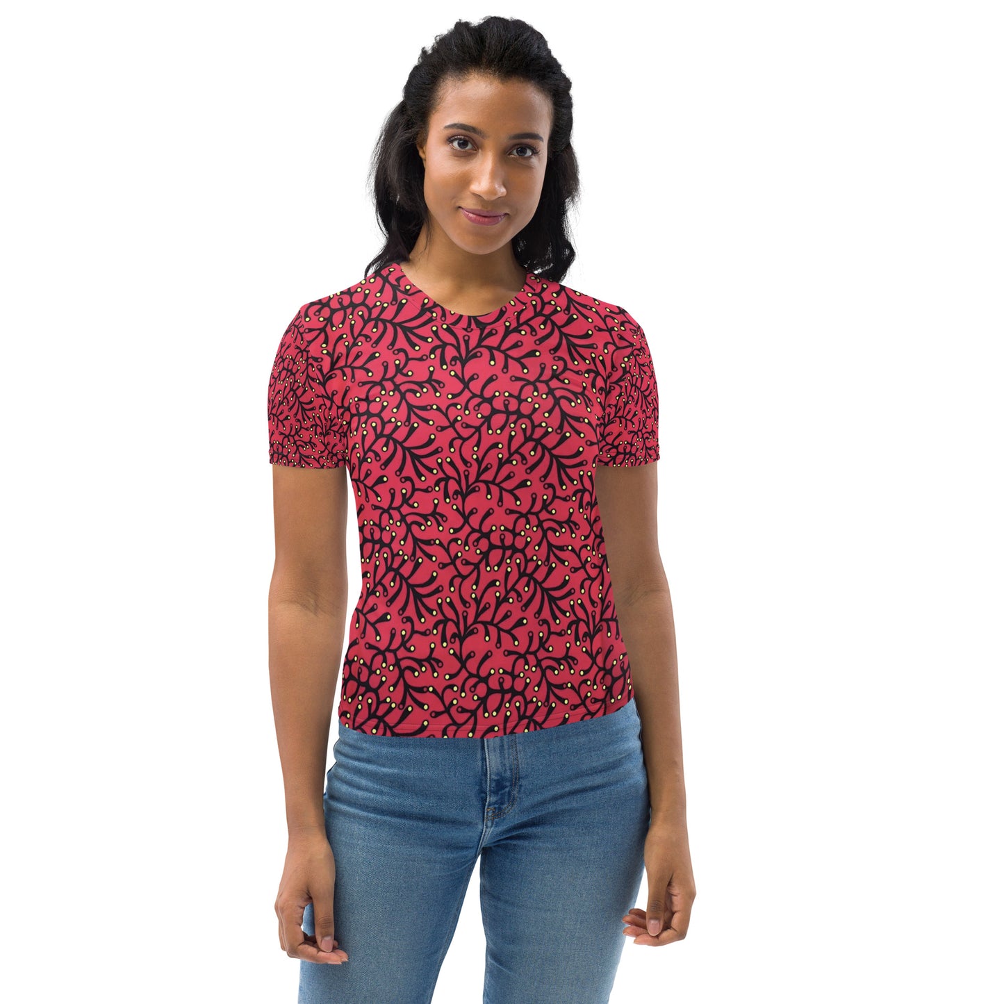 Red Yellow Polka Dots African Print Ankara Women's T-shirt