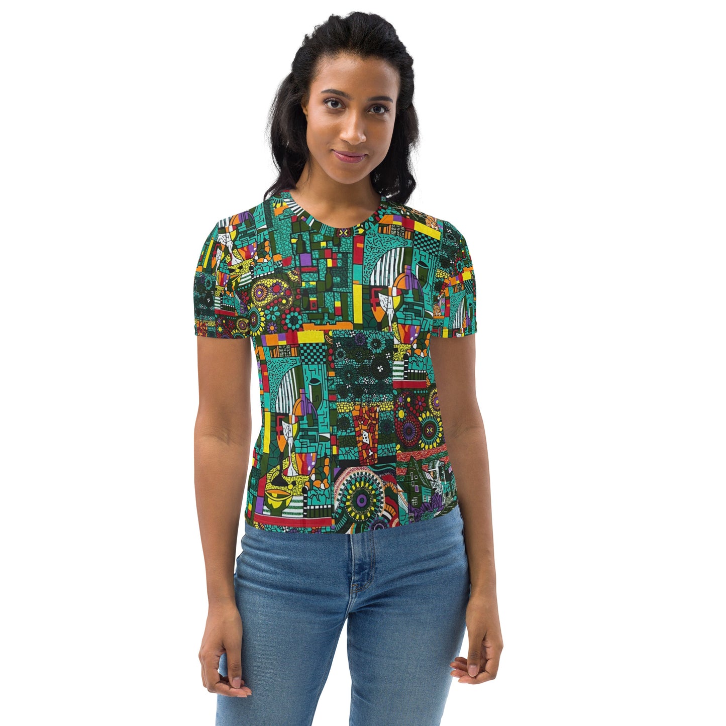 Colourful Green Plants Floral Vase Wine Glass Print Ankara Women's T-shirt