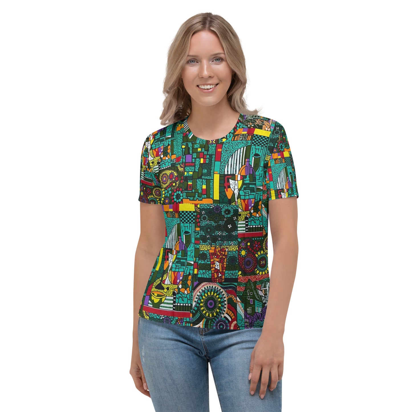 Colourful Green Plants Floral Vase Wine Glass Print Ankara Women's T-shirt