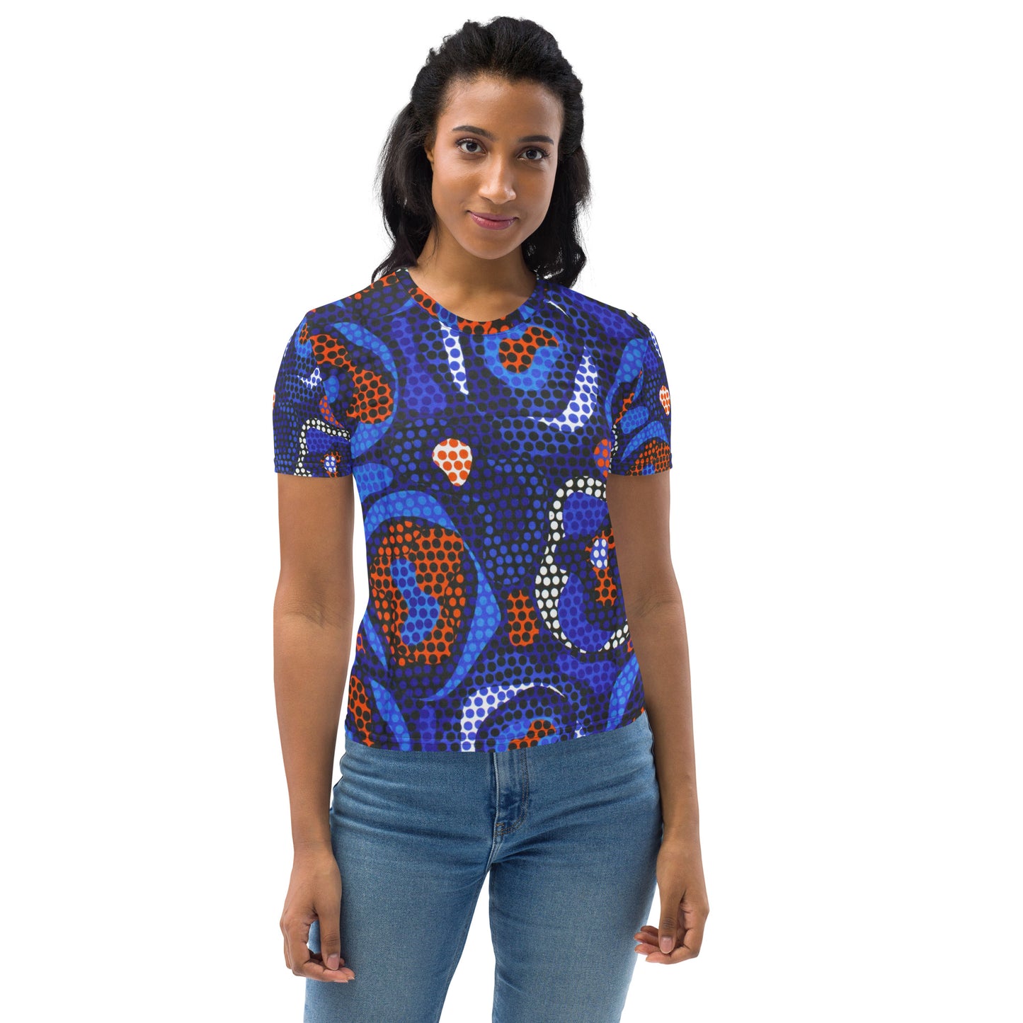 Blue Orange Abstract Ankara Women's T-shirt