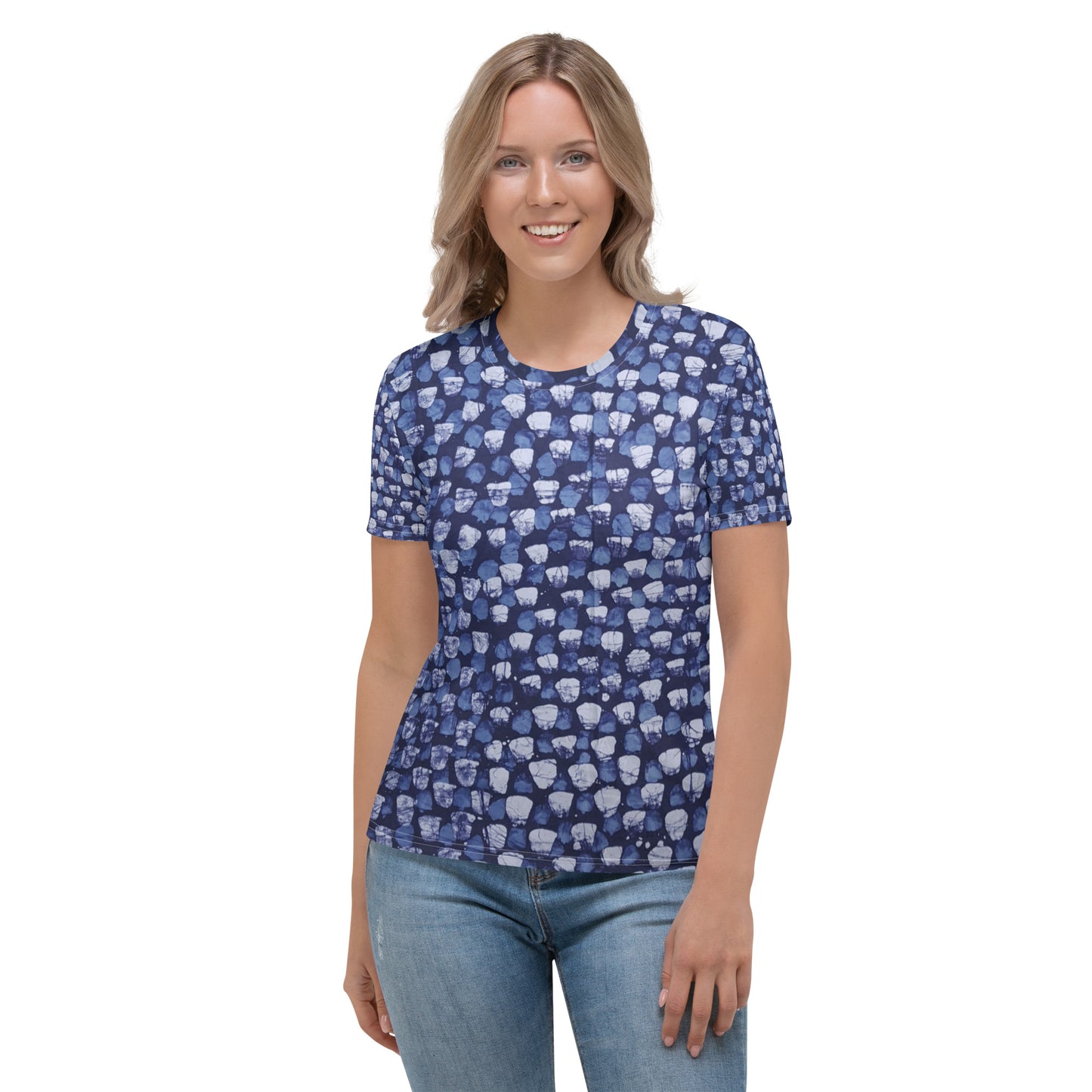 Blue Dotted Adire Women's T-shirt