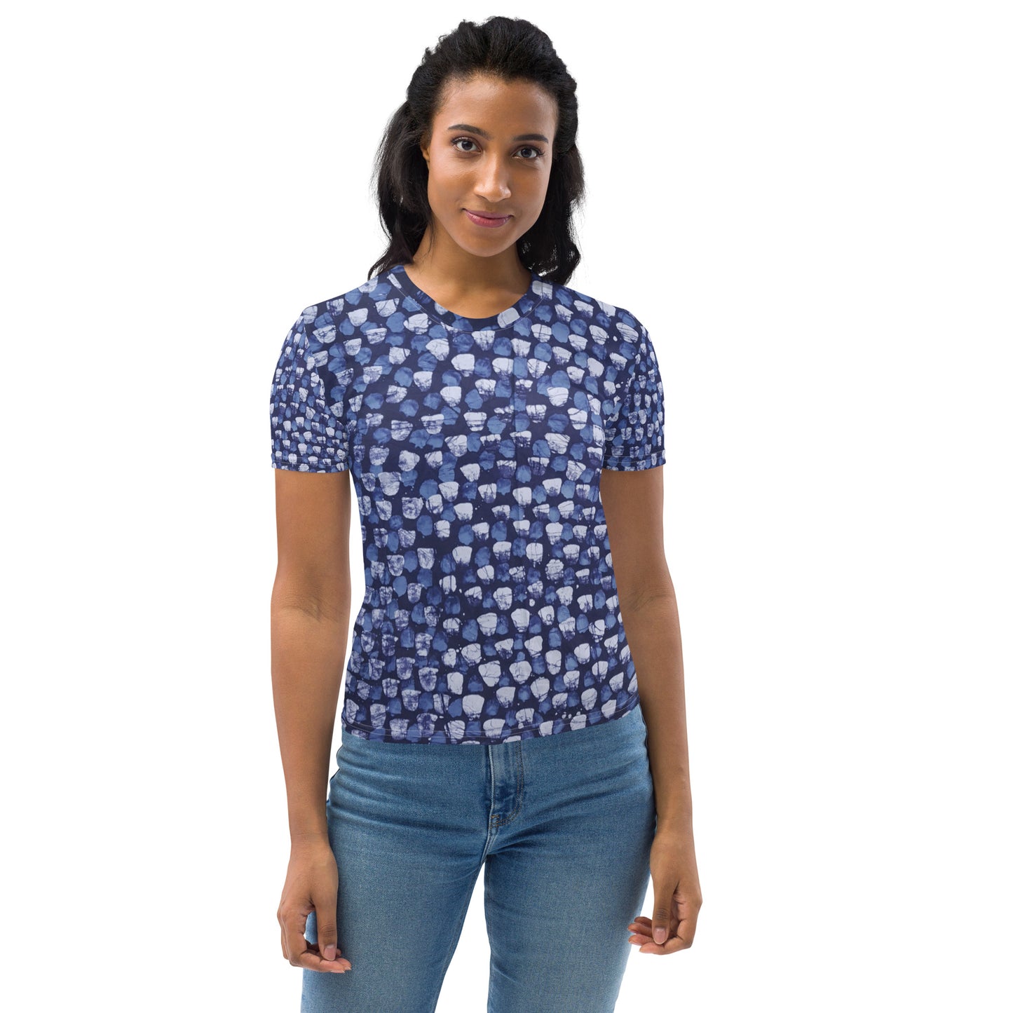 Blue Dotted Adire Women's T-shirt