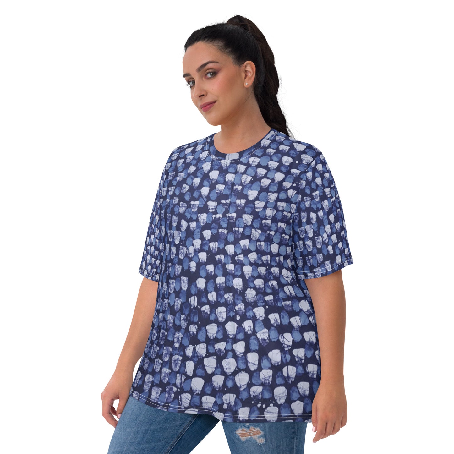 Blue Dotted Adire Women's T-shirt