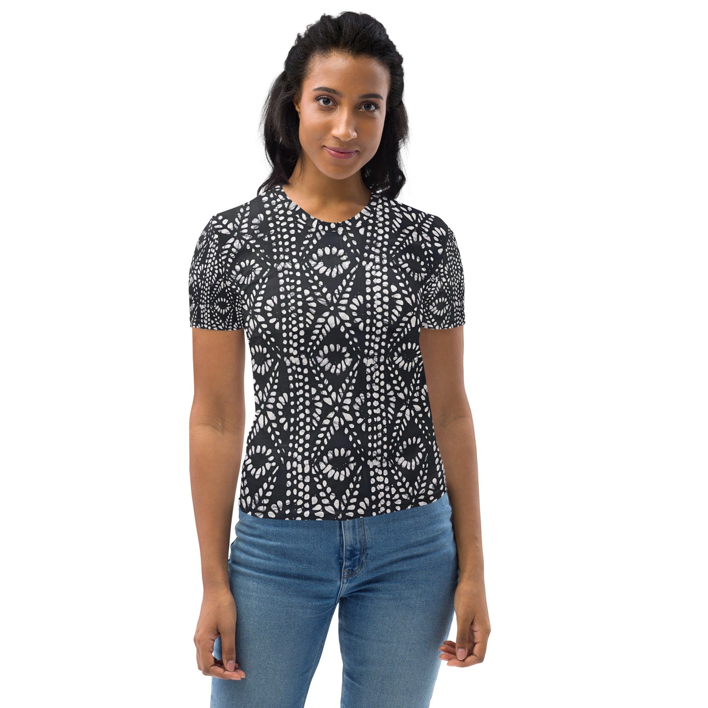 Black And White Nigerian Abstract Aztec Print Adire Women's T-shirt