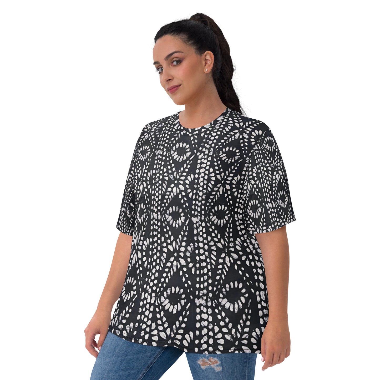 Black And White Nigerian Abstract Aztec Print Adire Women's T-shirt