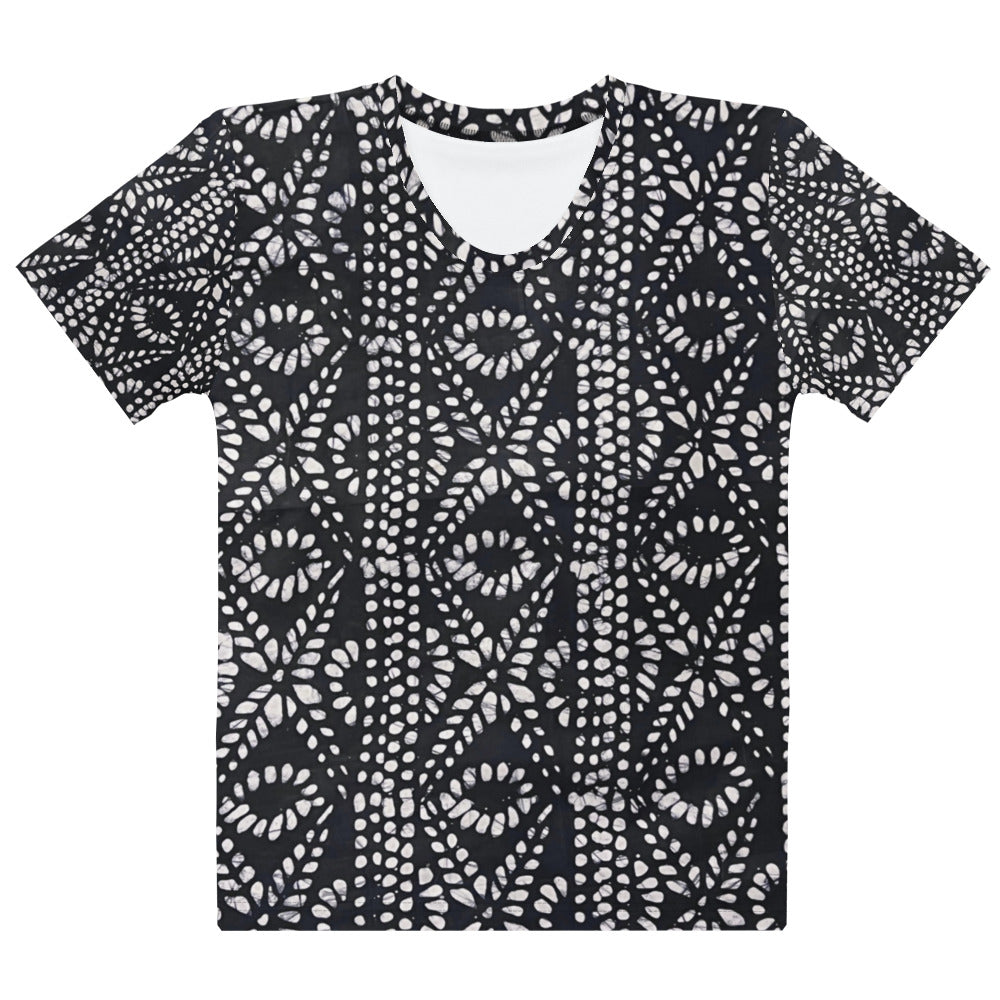 Black And White Nigerian Abstract Aztec Print Adire Women's T-shirt