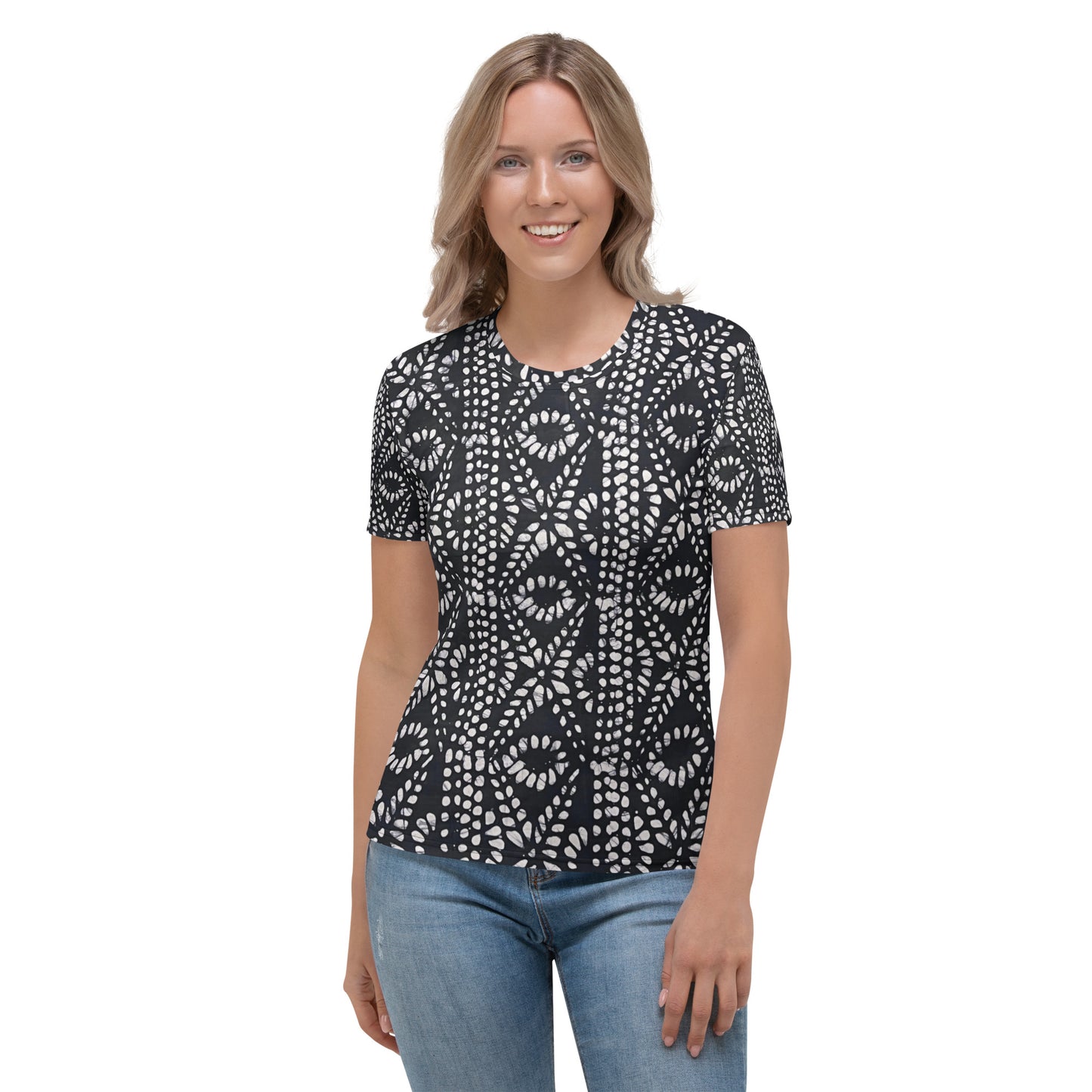 Black And White Nigerian Abstract Aztec Print Adire Women's T-shirt