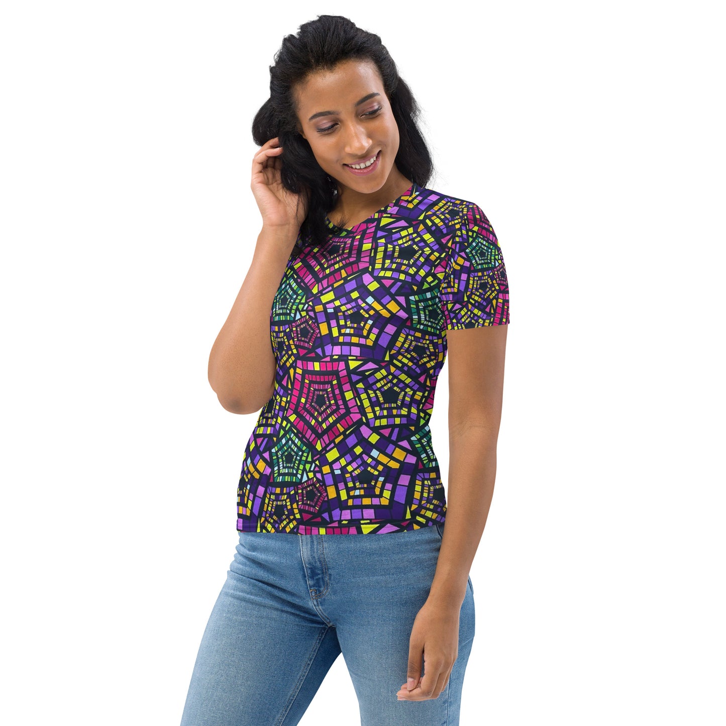 Yellow Pink Green Kente Ankara Women's T-shirt