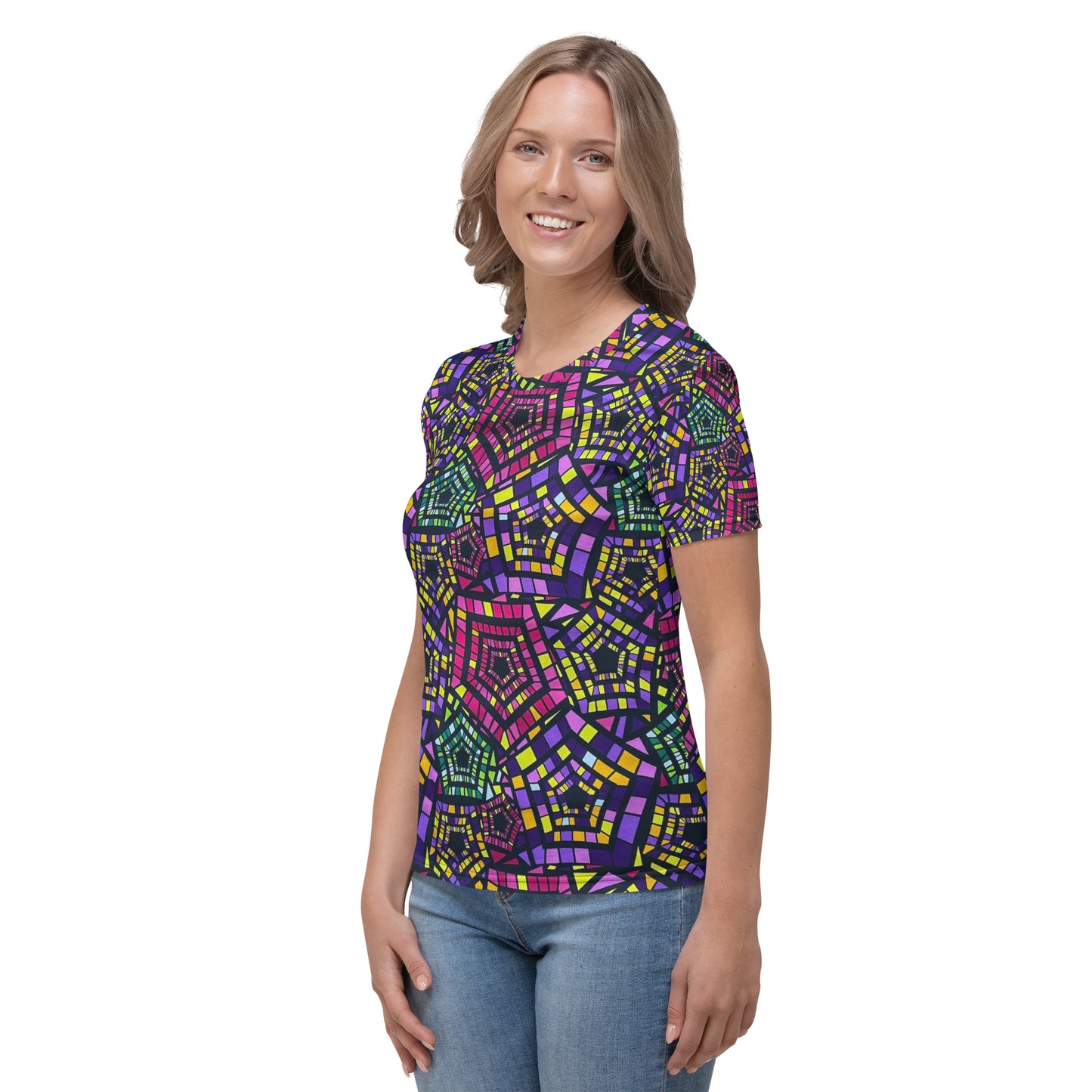 Yellow Pink Green Kente Ankara Women's T-shirt