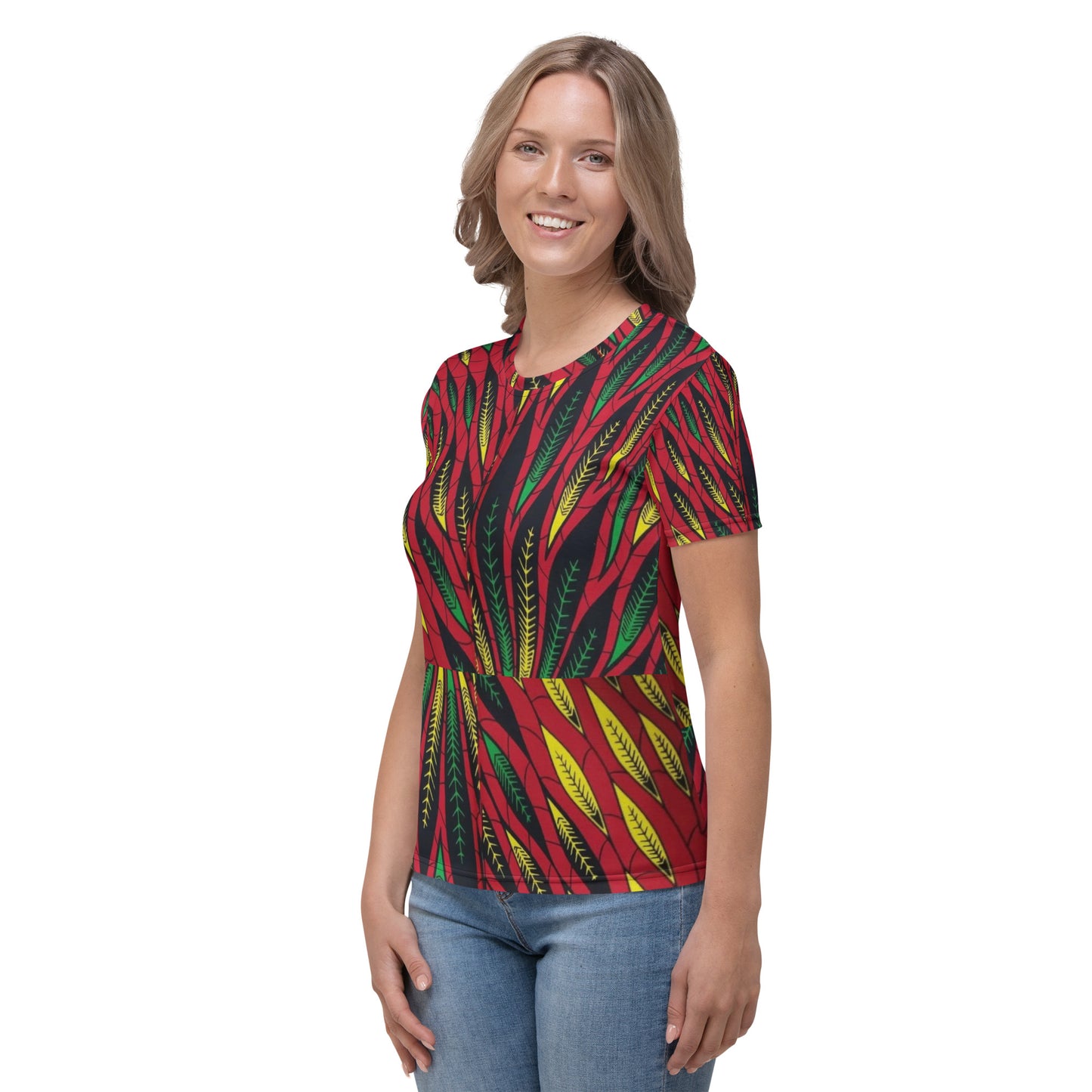 Red Yellow Green Leaves Ankara Women's T-shirt