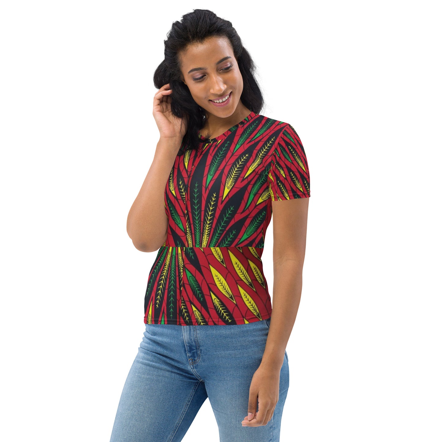 Red Yellow Green Leaves Ankara Women's T-shirt