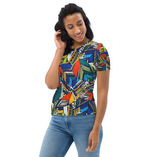 Multicolour Shapes Ankara Women's T-shirt