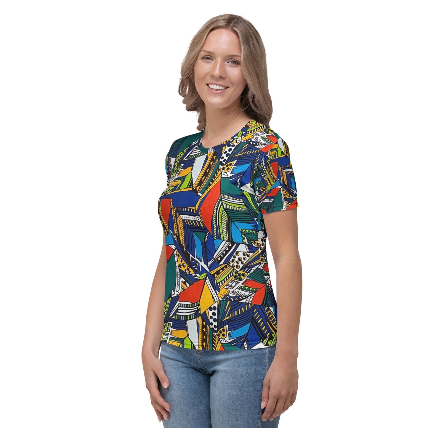 Multicolour Shapes Ankara Women's T-shirt