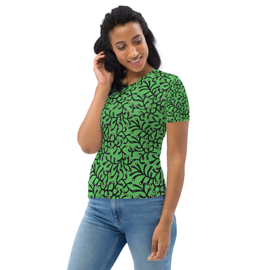 Vibrant Green And Yellow Polka Dots African print Ankara Women's T-shirt