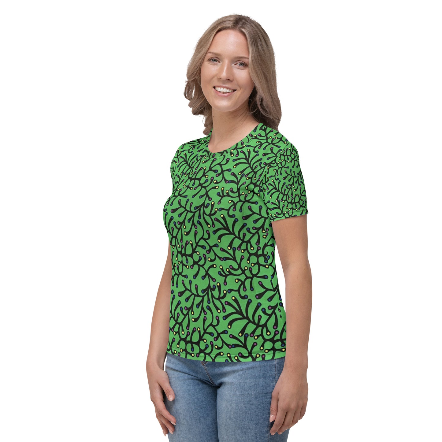 Vibrant Green And Yellow Polka Dots African print Ankara Women's T-shirt