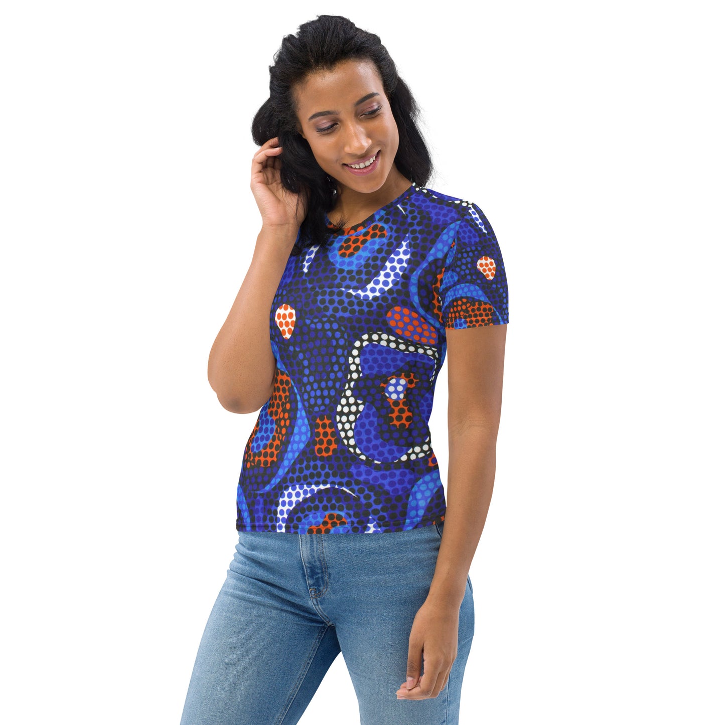 Blue Orange Abstract Ankara Women's T-shirt