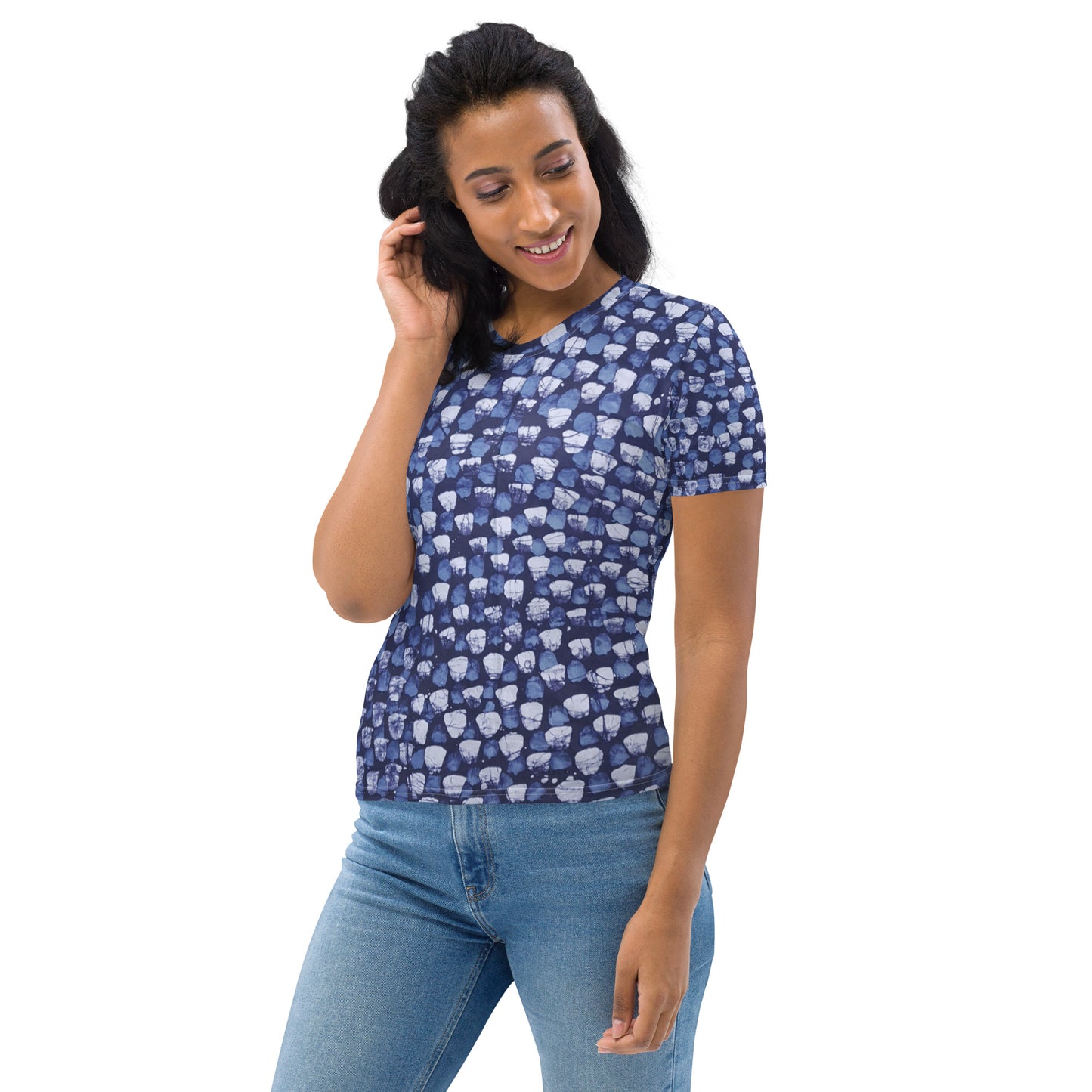 Blue Dotted Adire Women's T-shirt