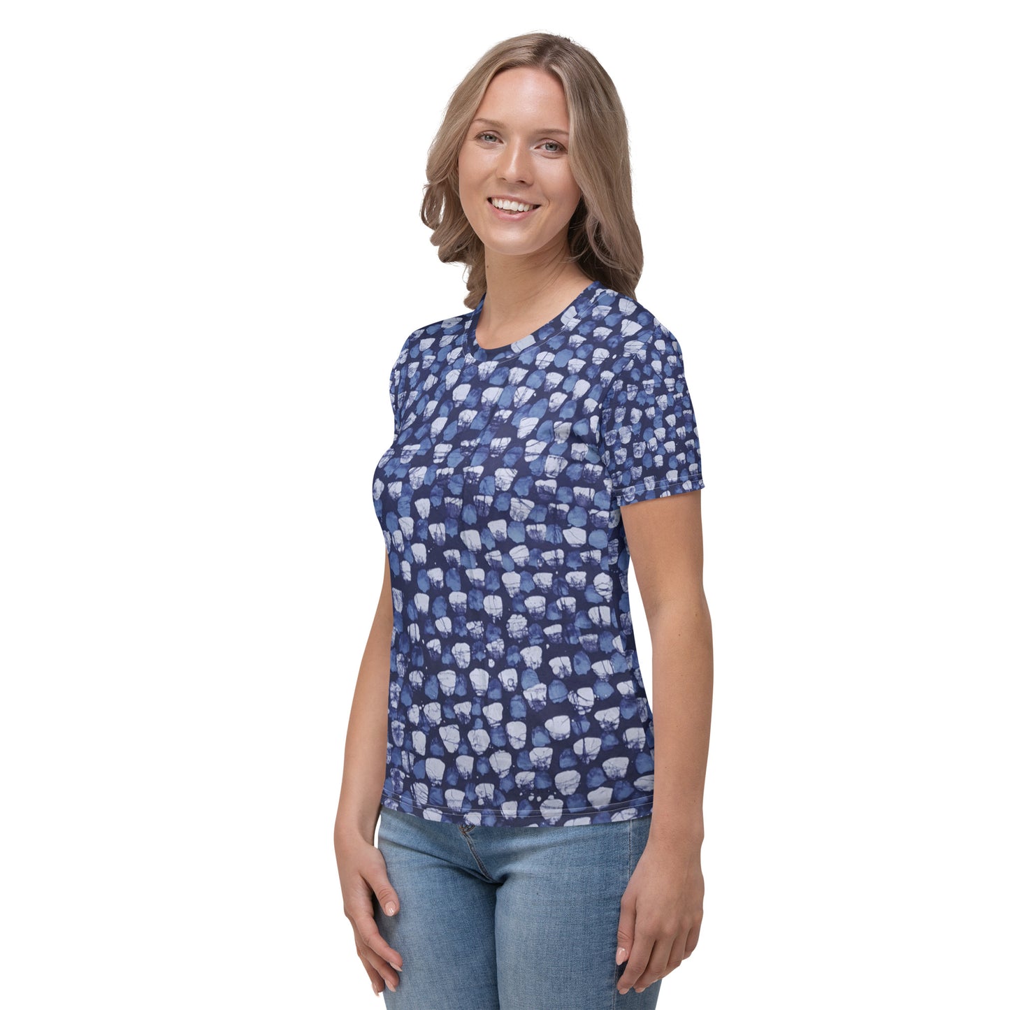 Blue Dotted Adire Women's T-shirt