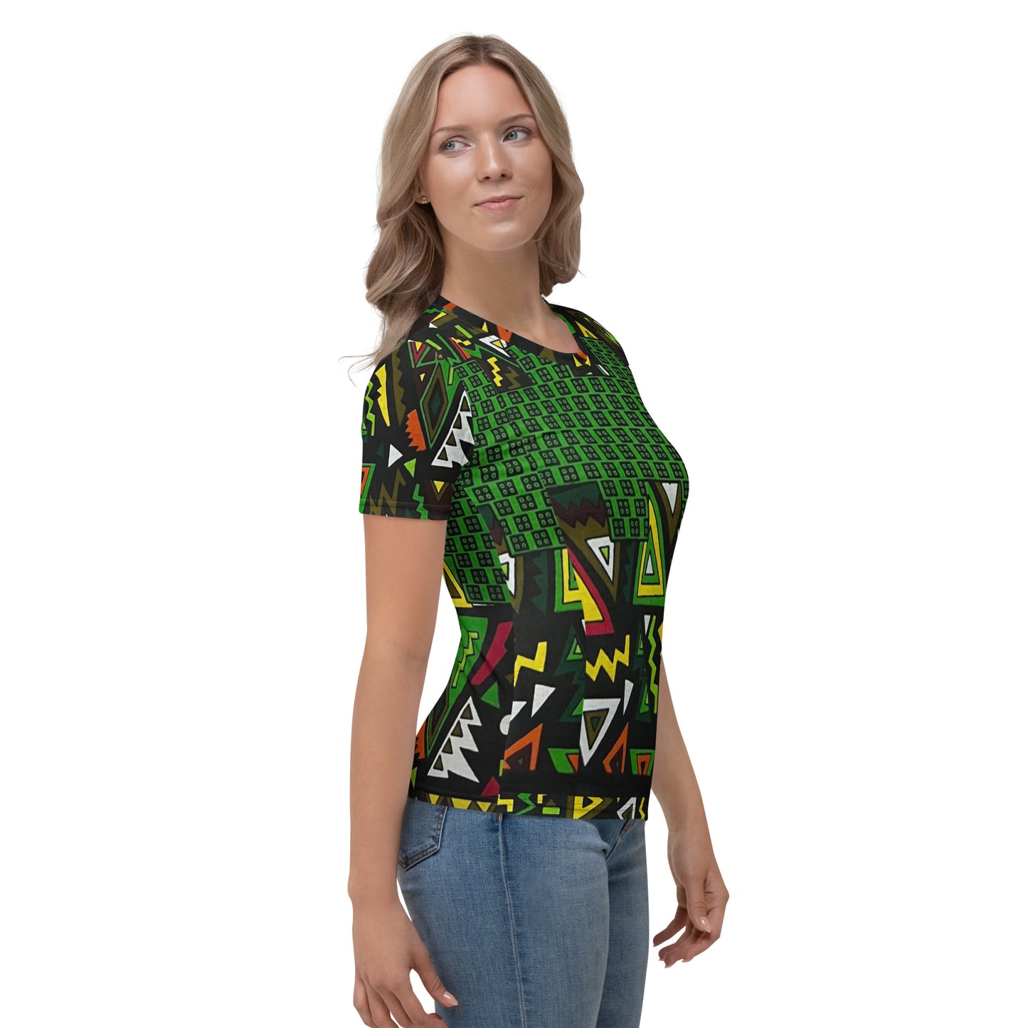 Vibrant Multicolour Green Black Yellow Red Ethnic Ankara Women's T-shirt