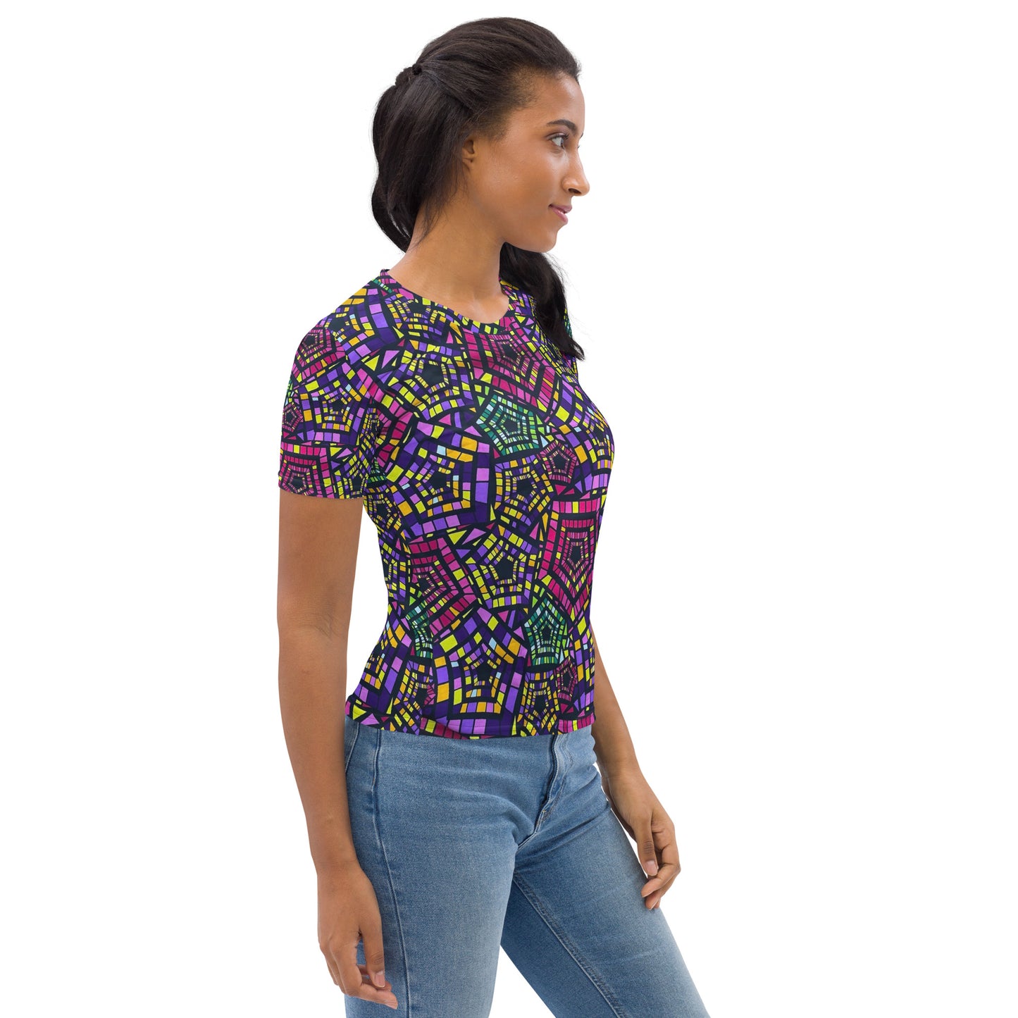 Yellow Pink Green Kente Ankara Women's T-shirt