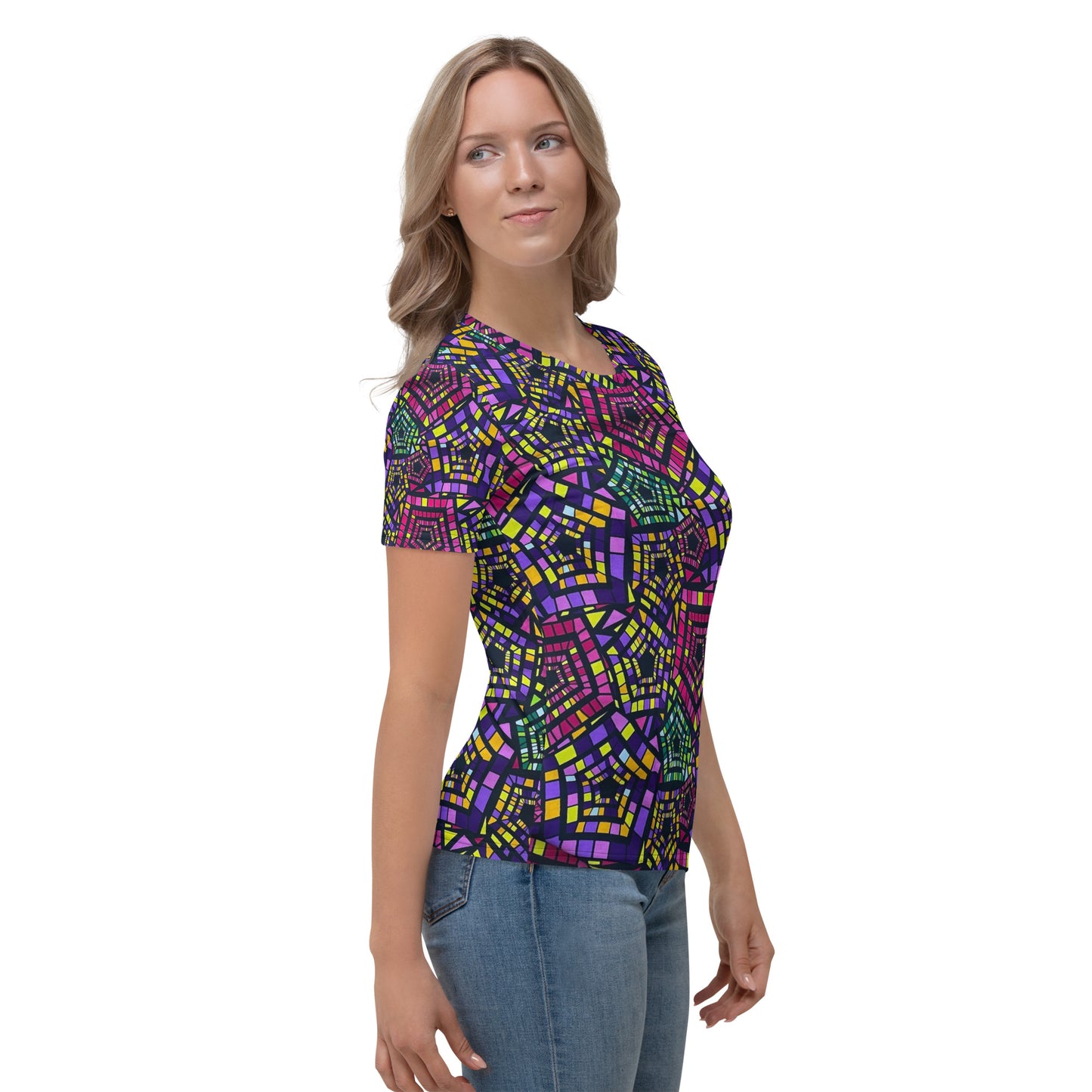 Yellow Pink Green Kente Ankara Women's T-shirt