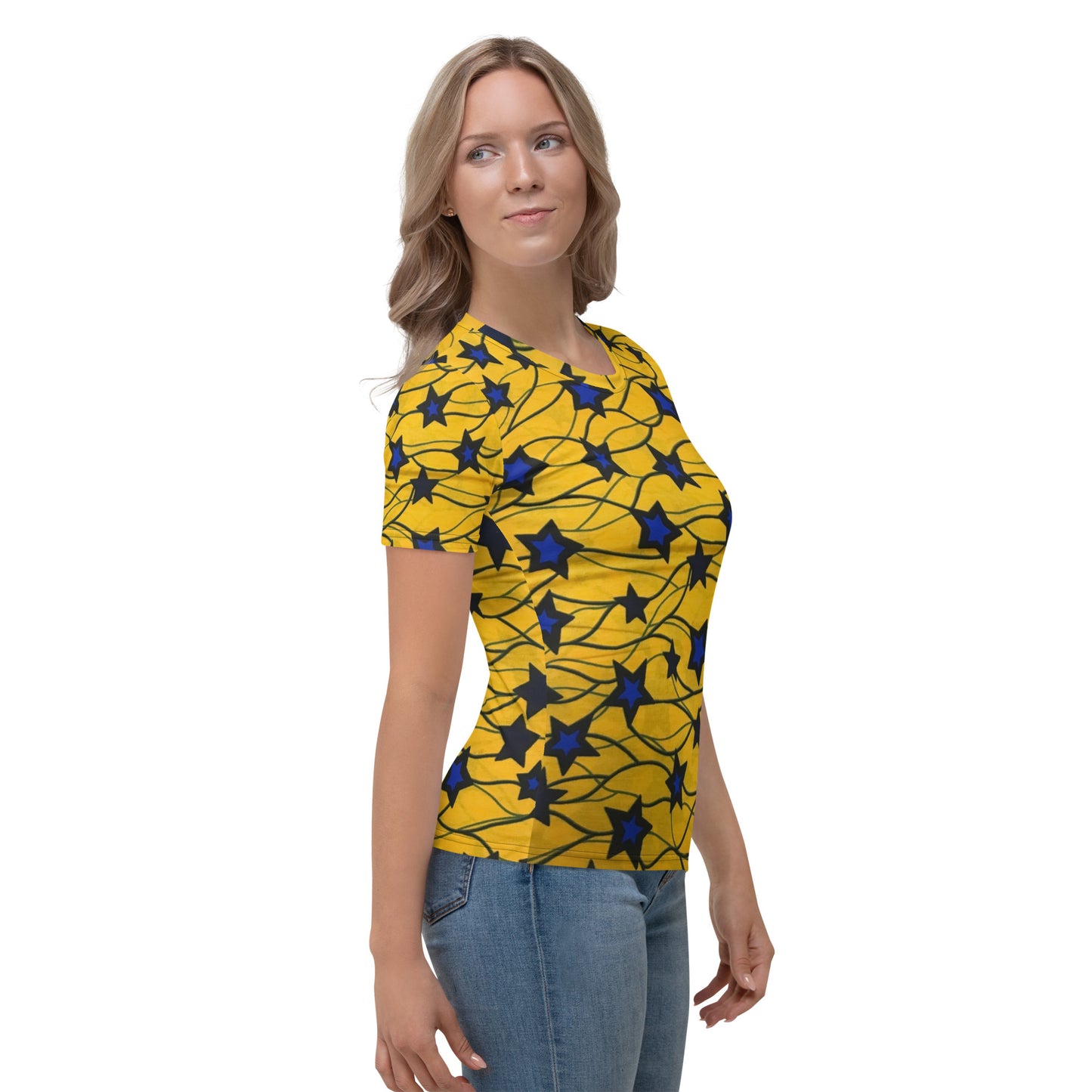 Yellow Blue Star Ankara Women's T-shirt