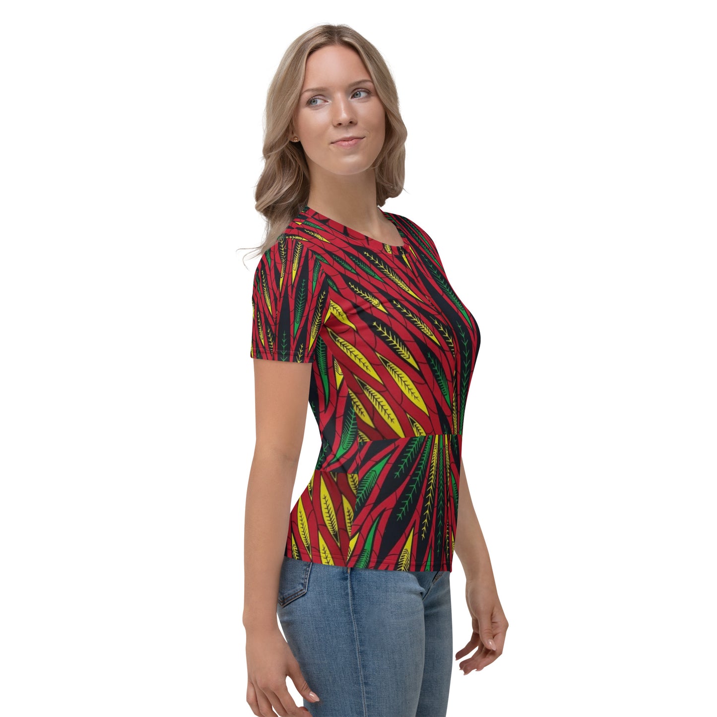 Red Yellow Green Leaves Ankara Women's T-shirt