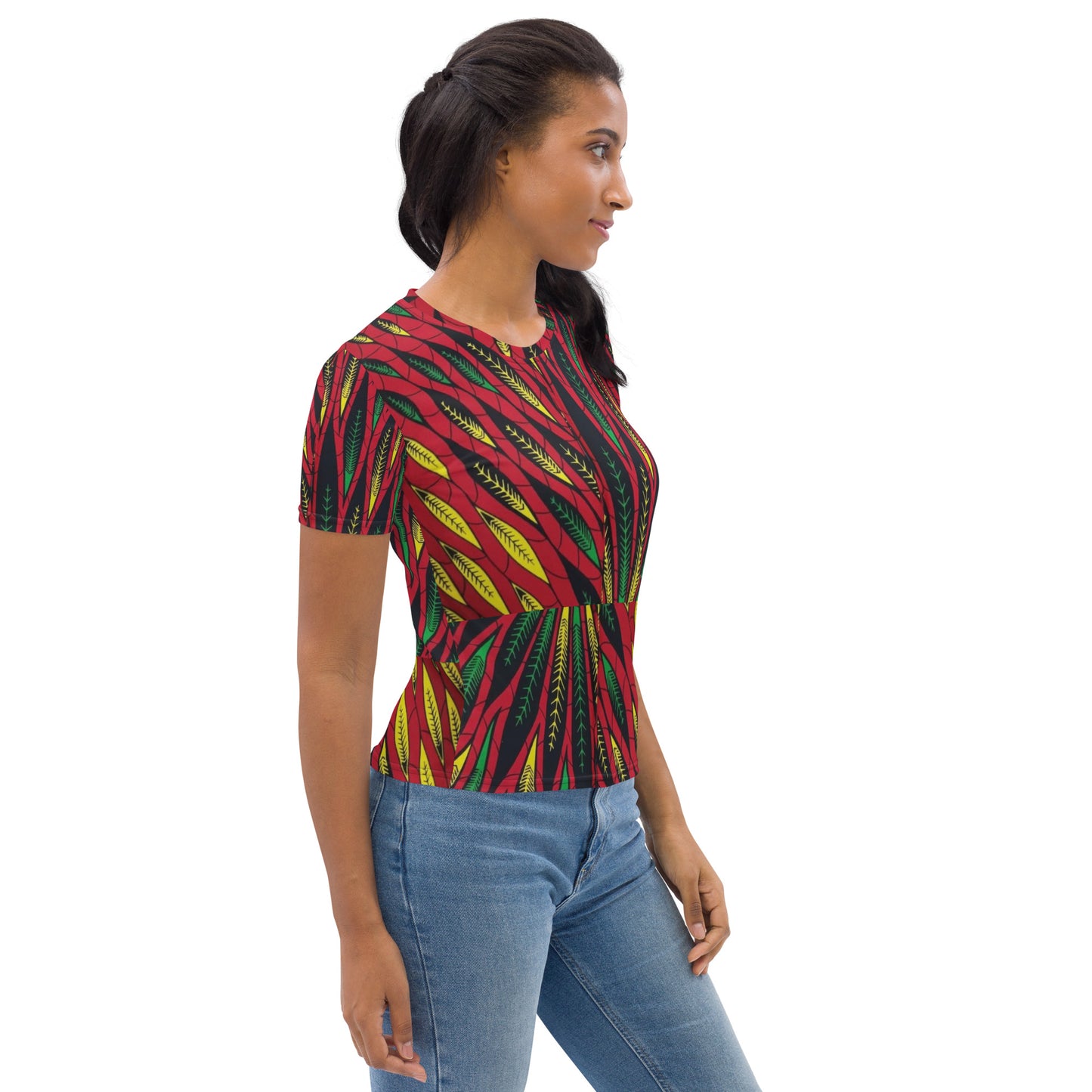 Red Yellow Green Leaves Ankara Women's T-shirt