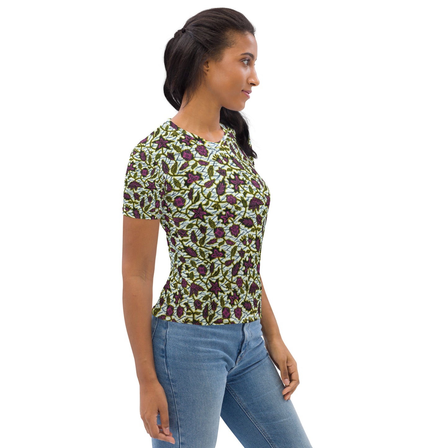 Pink Green Leaves Ankara Women's T-shirt