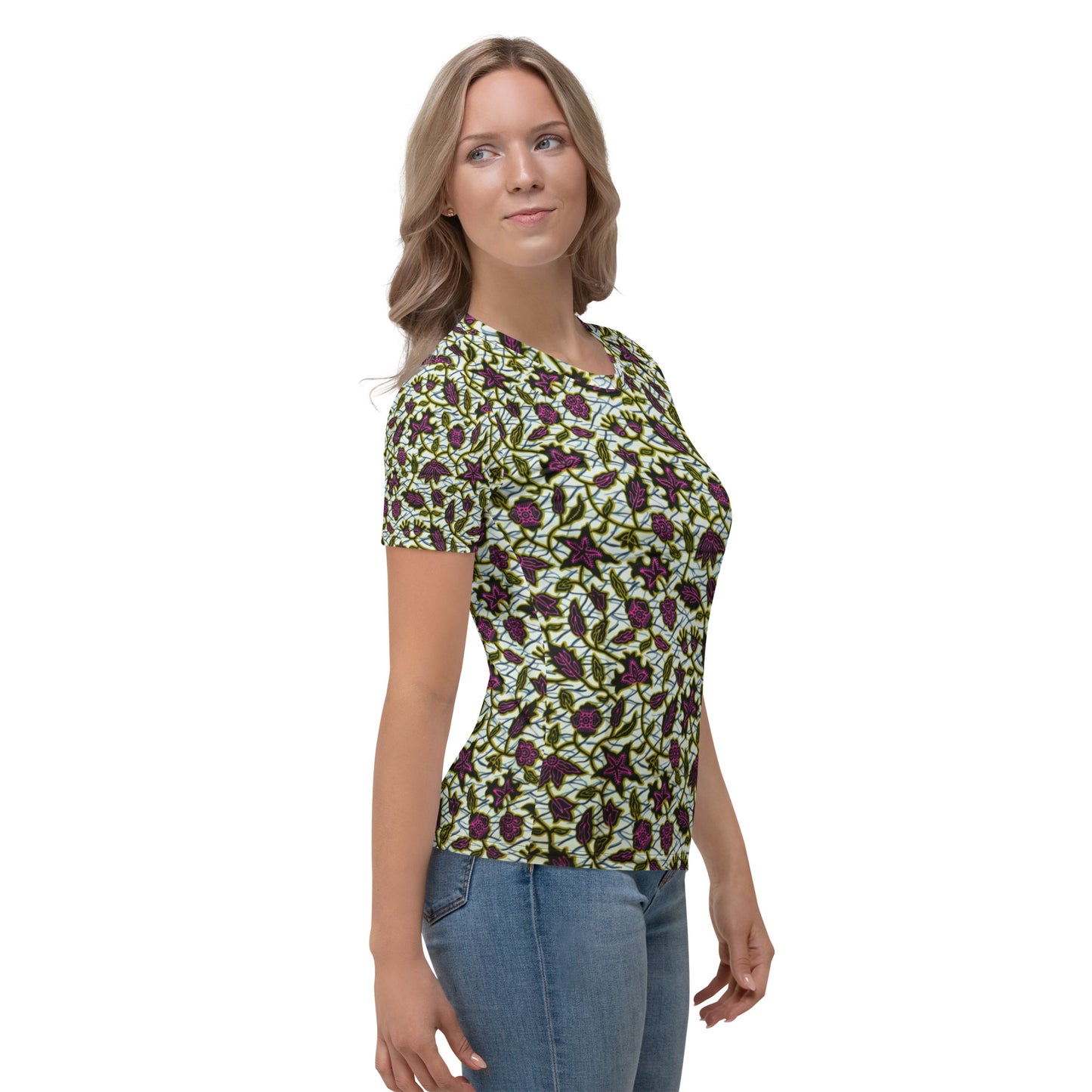 Pink Green Leaves Ankara Women's T-shirt