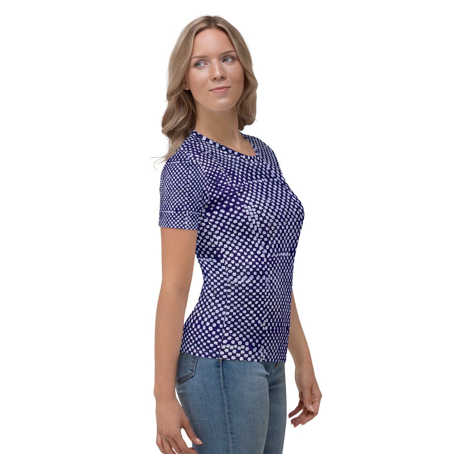 Purple And White Polka Dots Adire Women's T-shirt