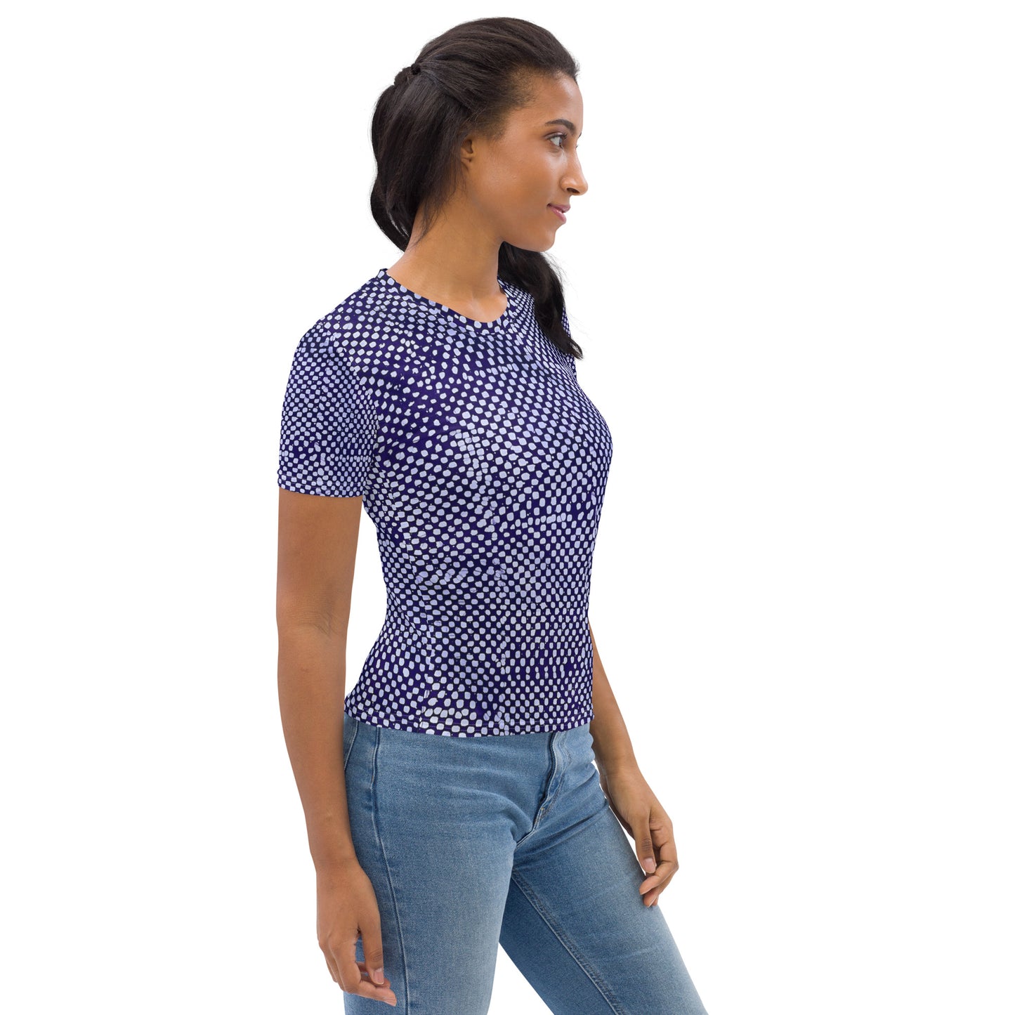 Purple And White Polka Dots Adire Women's T-shirt