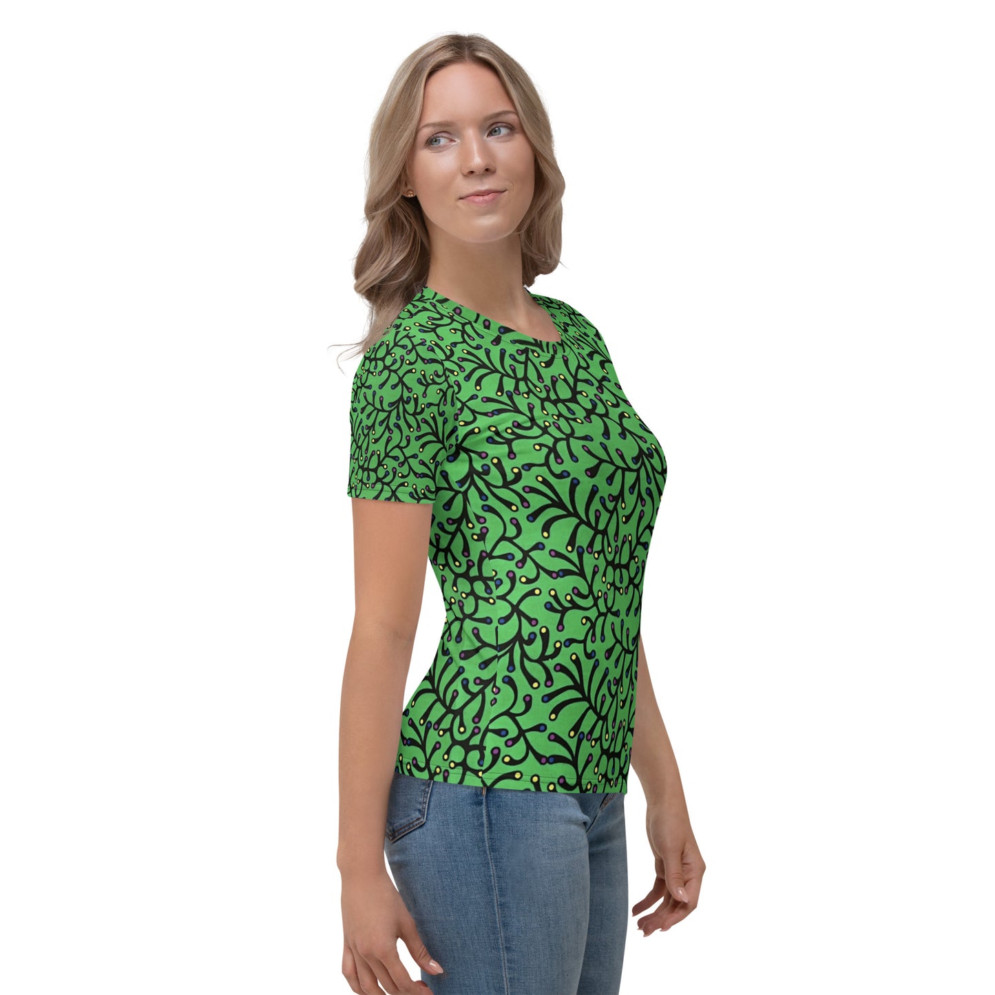 Vibrant Green And Yellow Polka Dots African print Ankara Women's T-shirt