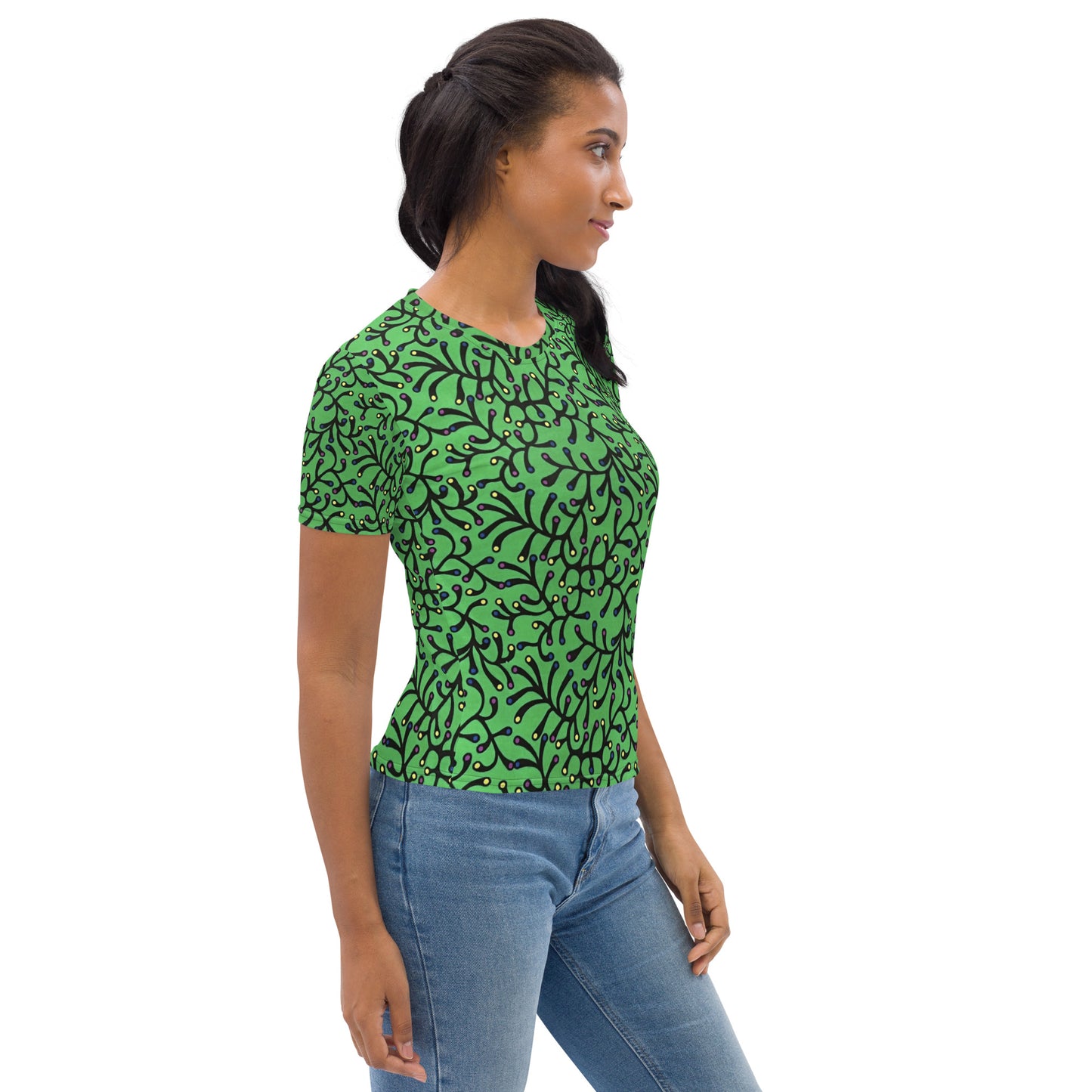 Vibrant Green And Yellow Polka Dots African print Ankara Women's T-shirt