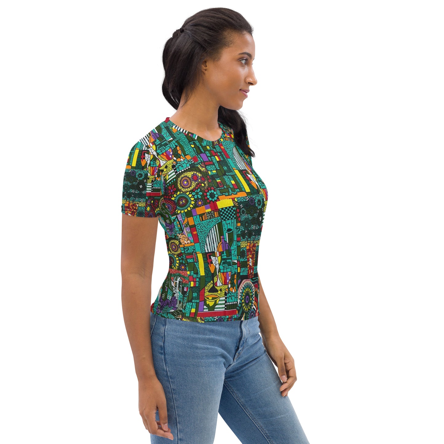 Colourful Green Plants Floral Vase Wine Glass Print Ankara Women's T-shirt