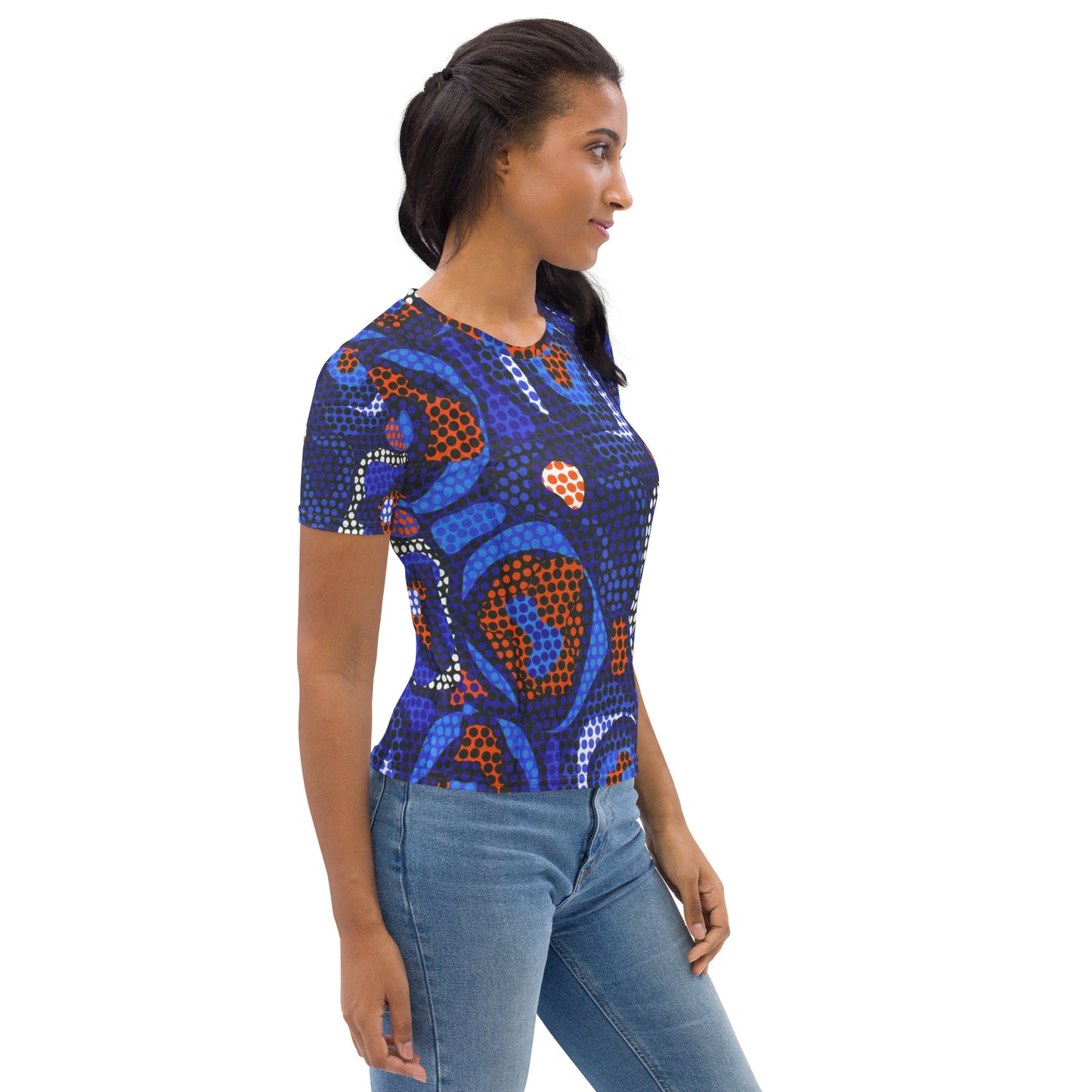 Blue Orange Abstract Ankara Women's T-shirt