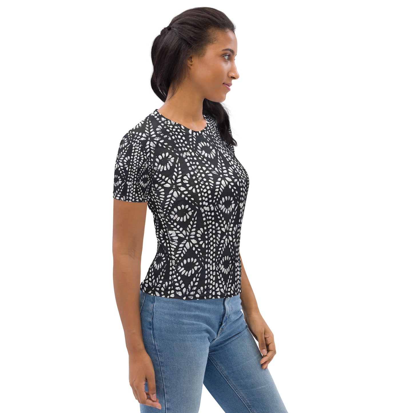 Black And White Nigerian Abstract Aztec Print Adire Women's T-shirt