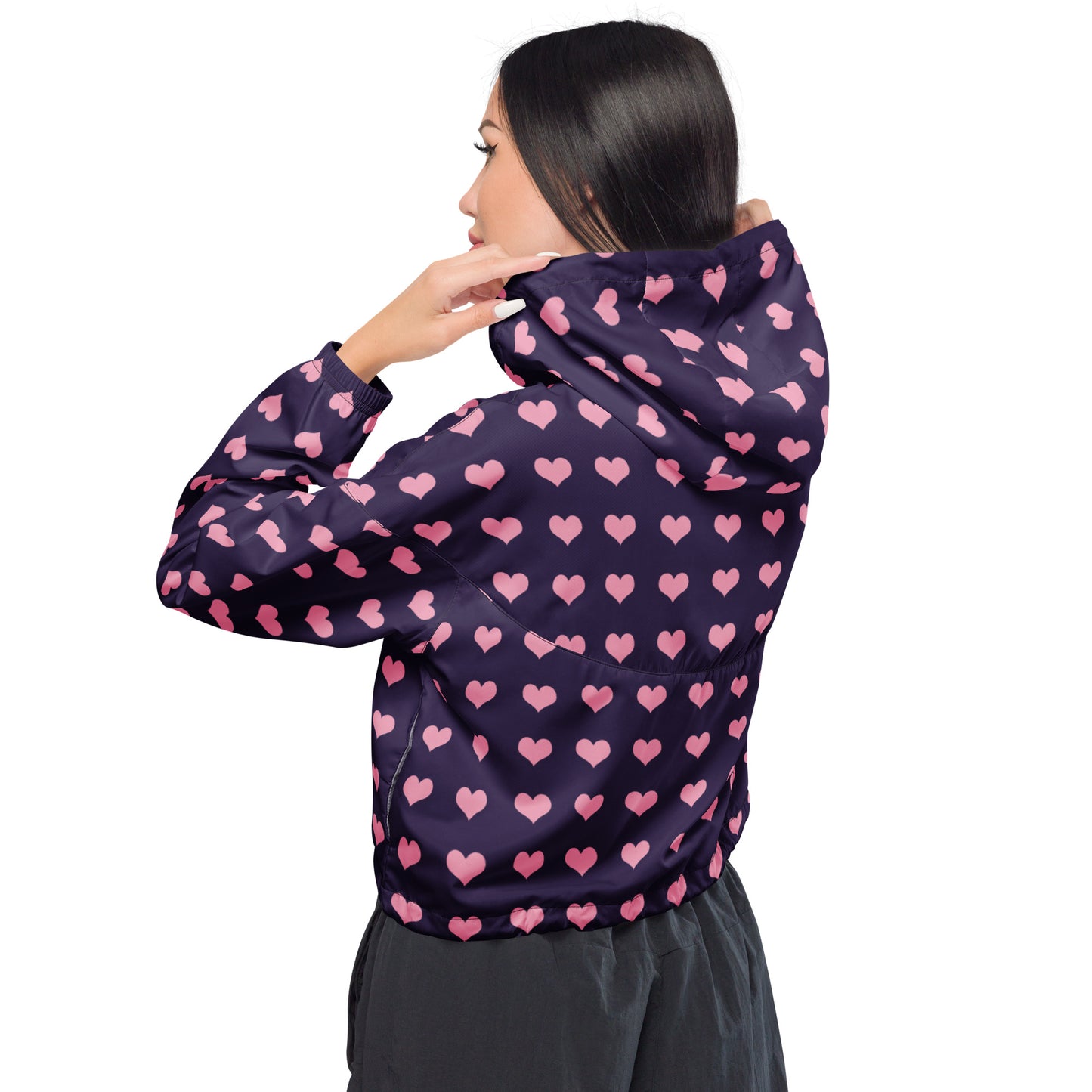 Pink Hearts Women’s Cropped Windbreaker