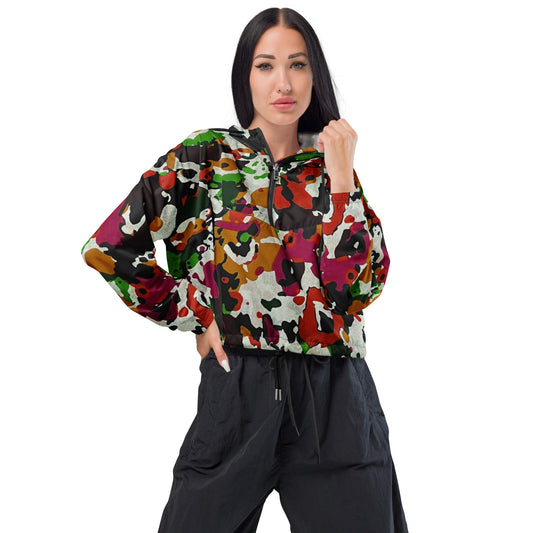 Multicolour Paint Ankara Women’s Cropped Windbreaker