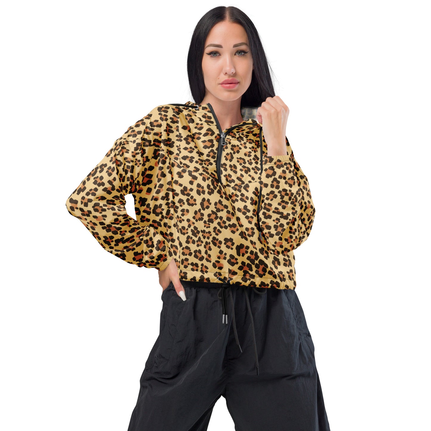 Brown Leopard Women’s Cropped Windbreaker