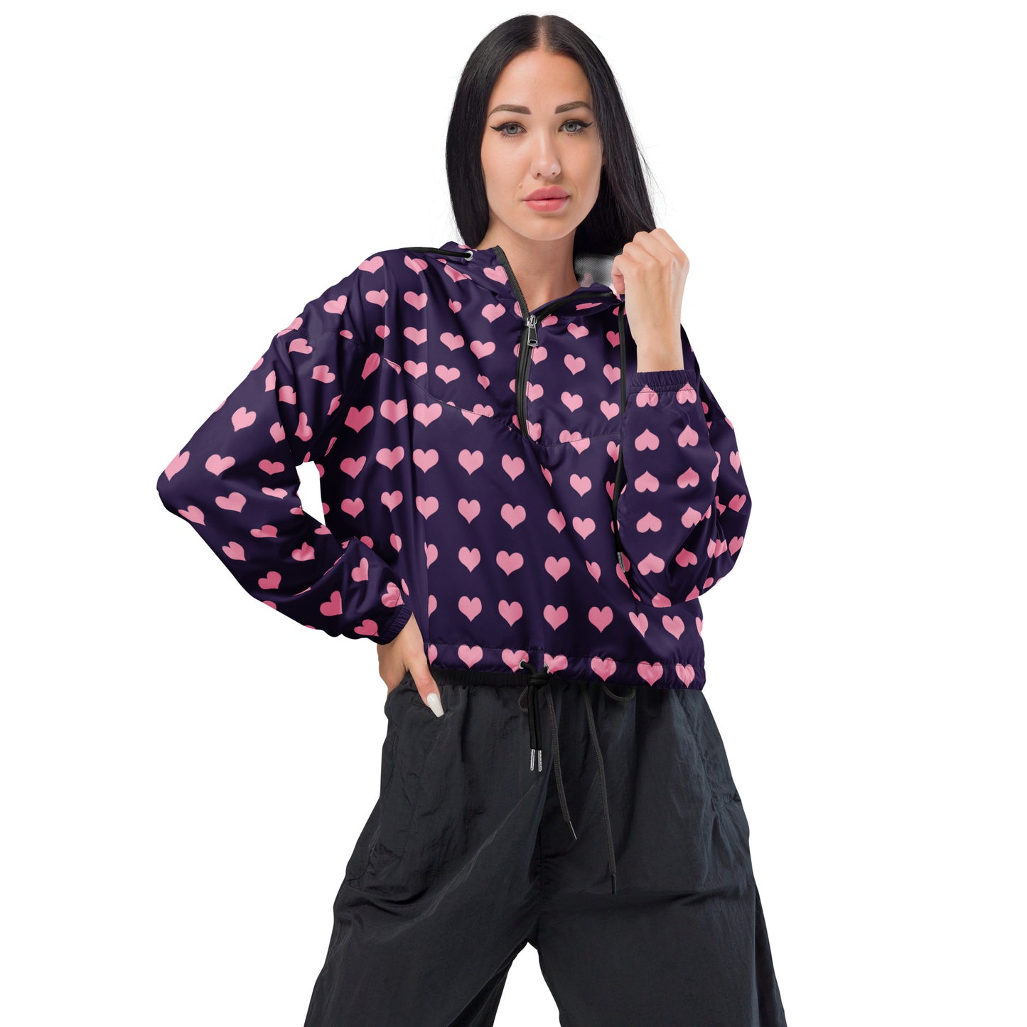 Pink Hearts Women’s Cropped Windbreaker